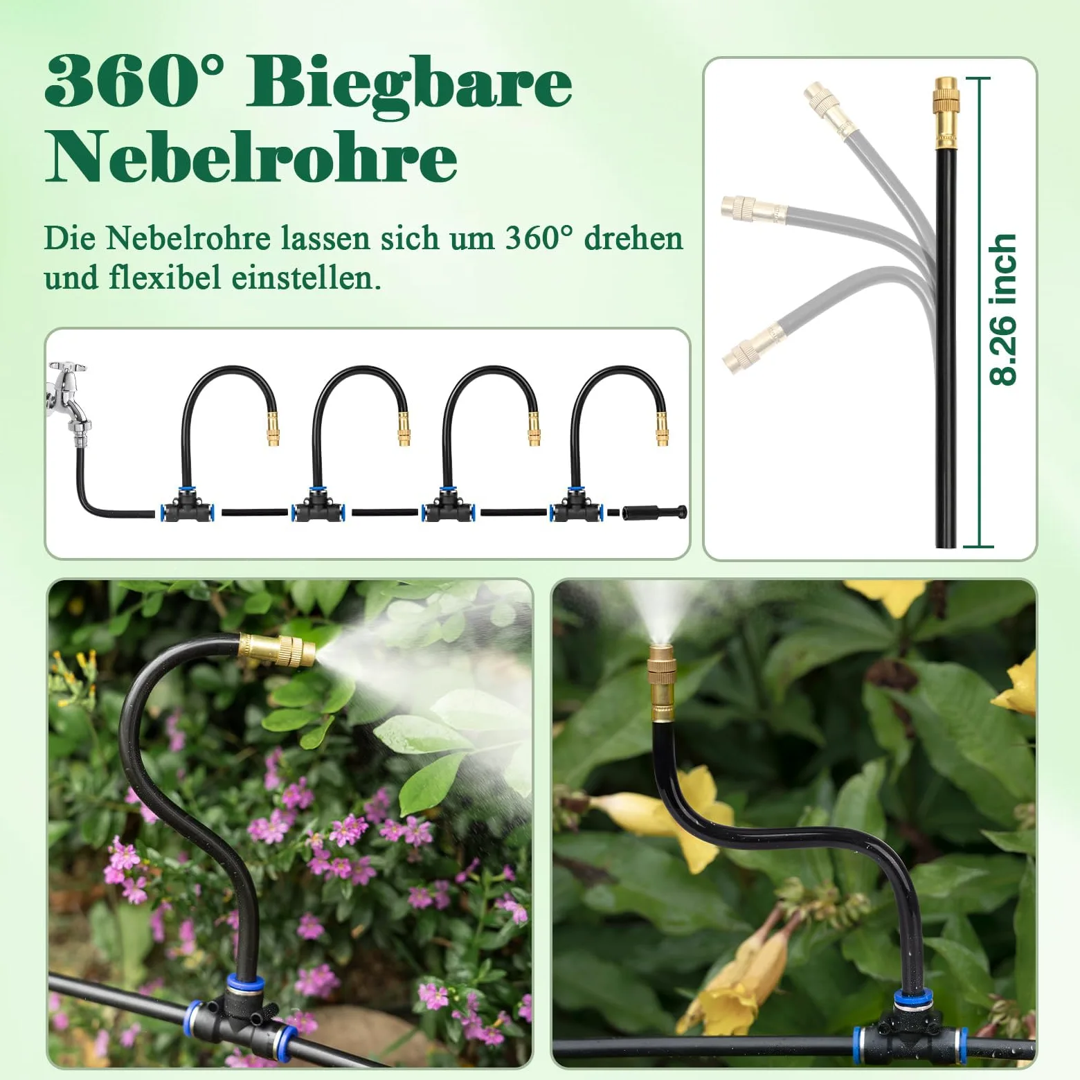 Système d'irrigation automatique de jardin à 360 ° - Tuyau d'arrosage automatique - Kit d'irrigation à brouillard - Buse réglable - Pour arrosage des plantes de jardin et de balcon en plein air (20 m)