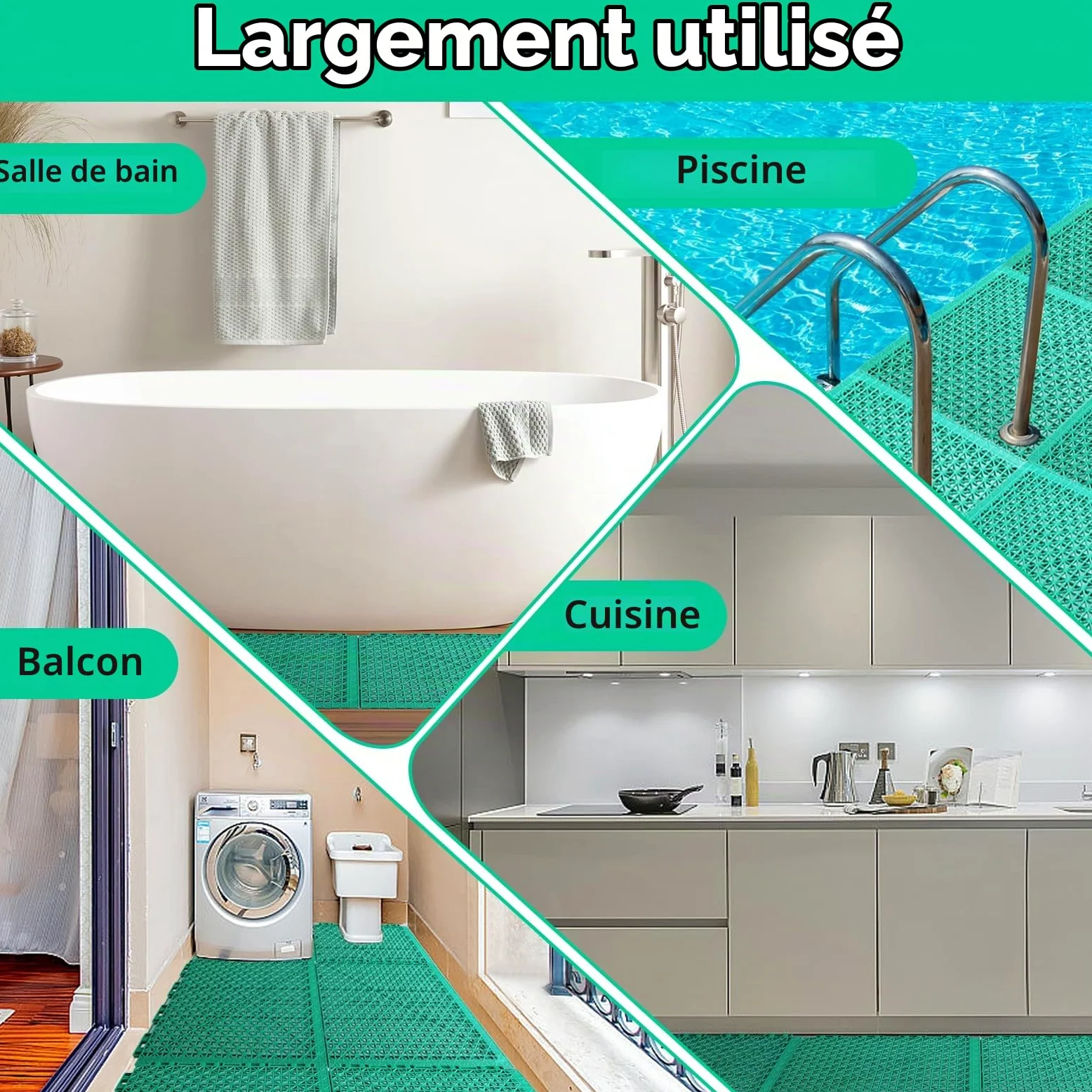 Tefola Lot de 16 Tapis de Sol pour Piscine Hors Sol, Tapis Antidérapant en Plastique Creux, Tapis Puzzle, pour Salle de Bain, Patio, Jardin, Extérieur(Carré, 25x25cm)