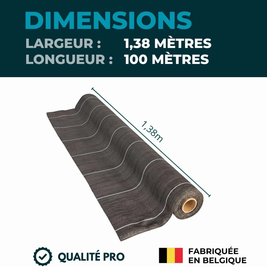 Toile de paillage Marron 130gr m2 tissée Anti-Mauvaises Herbes Largeur 1M38 Longueur 100m Bache Geotextile 1M