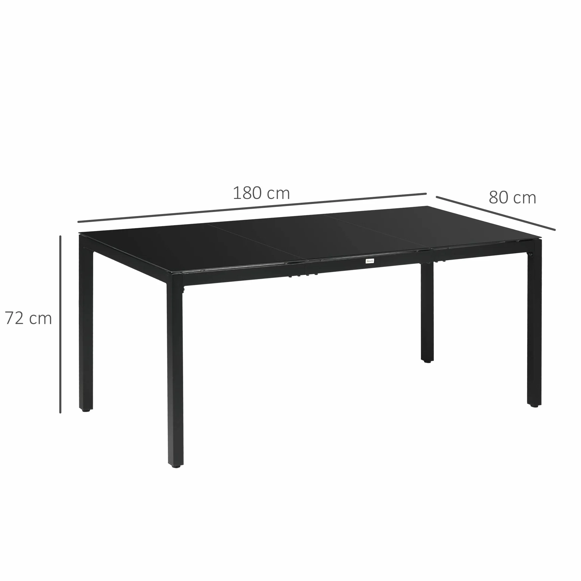Outsunny Table de Jardin rectangulaire en Verre trempé Aluminium 180x80x72 cm Noir