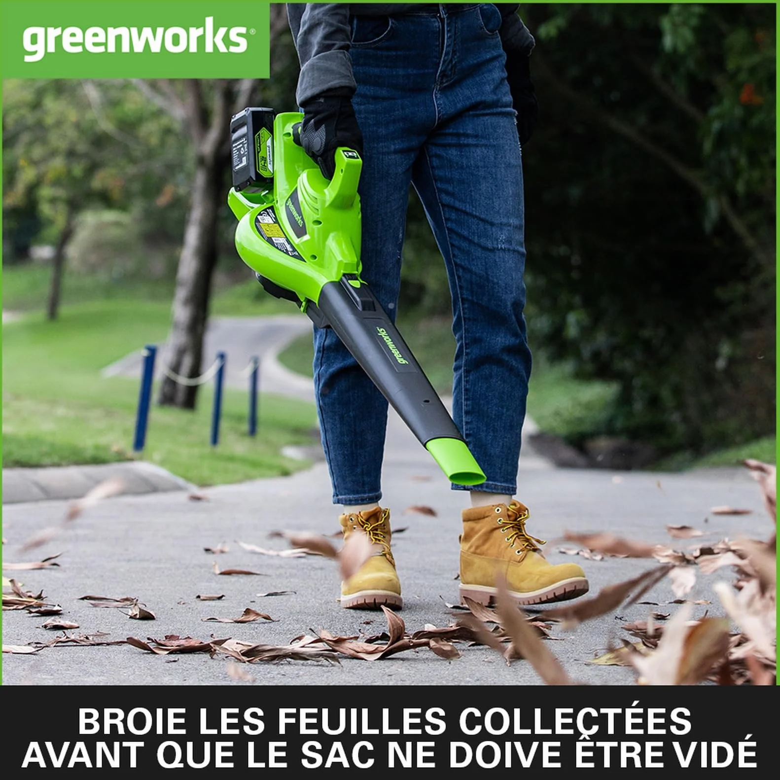 Greenworks GD24X2BVK4X Aspirateur Souffleur Sans fil 322km/h 9m³/min Sac Mulching 45L 2 Batteries 24V 4Ah