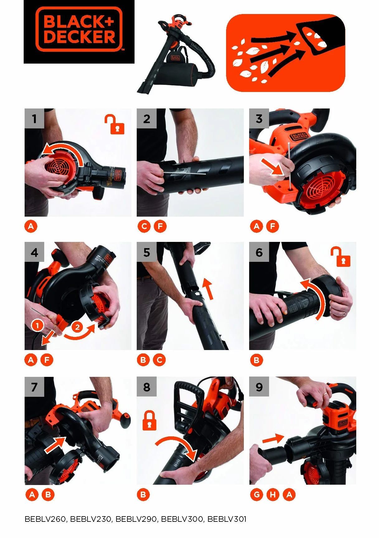 BLACK+DECKER BEBLV301 Aspirateur Souffleur Électrique 3000 W Orange
