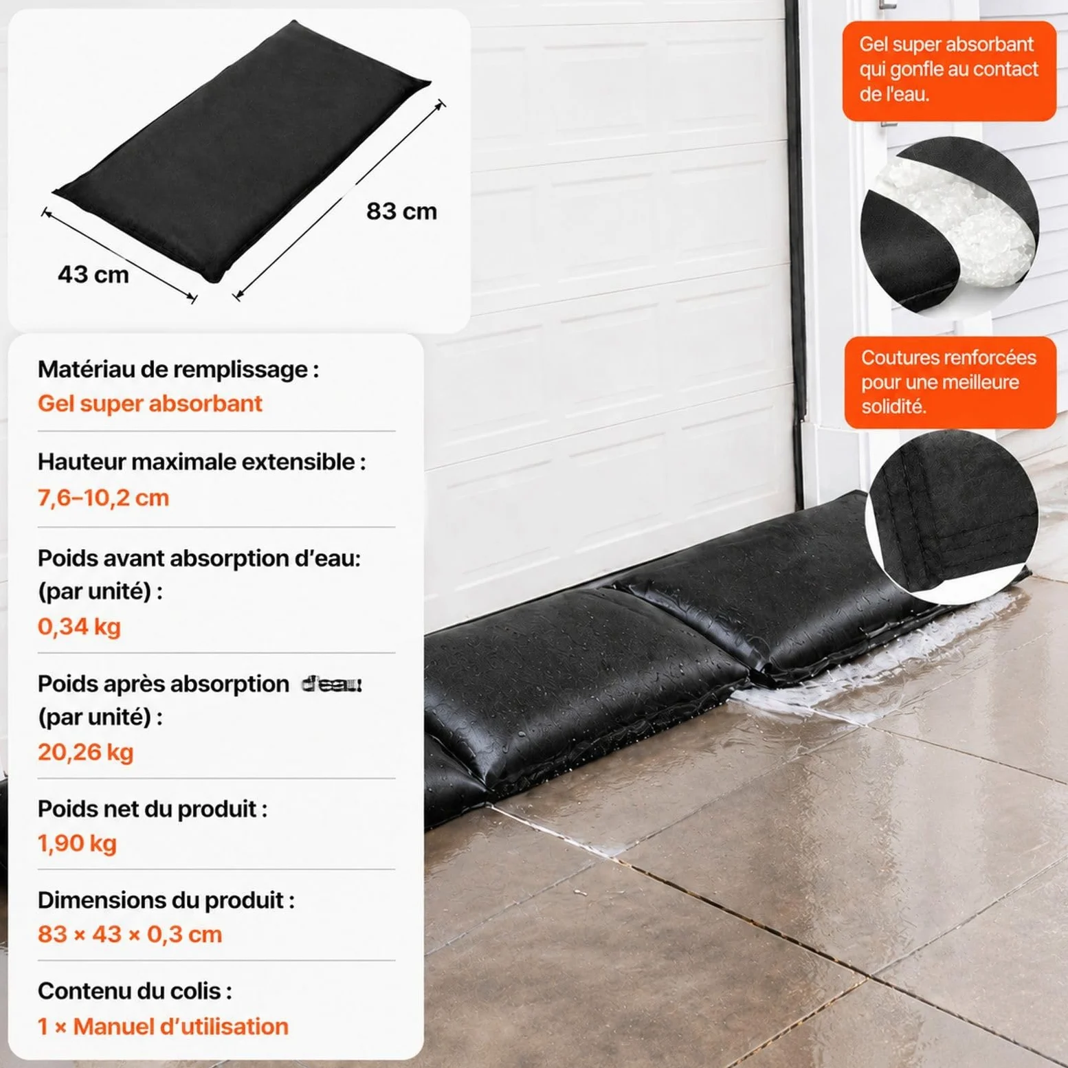 Lot de 6 Sacs absorbants réutilisables pour Porte, sous-Sol, Garage et Maison