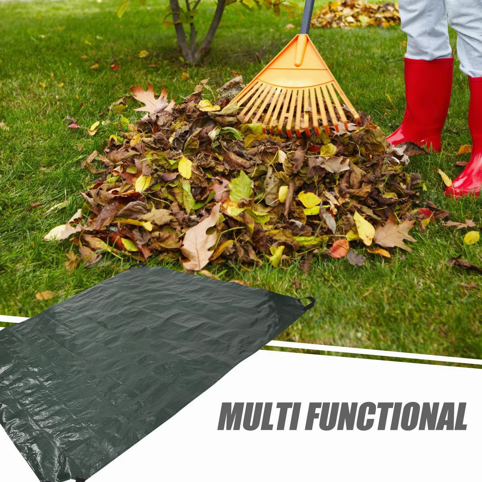 Totority Paquet à Feuilles Réutilisable Vert en Pe Pliable avec Poignées, Bâche de Ramassage de Feuilles Facile à Stocker pour Nettoyage de Jardin et Déchets Verts