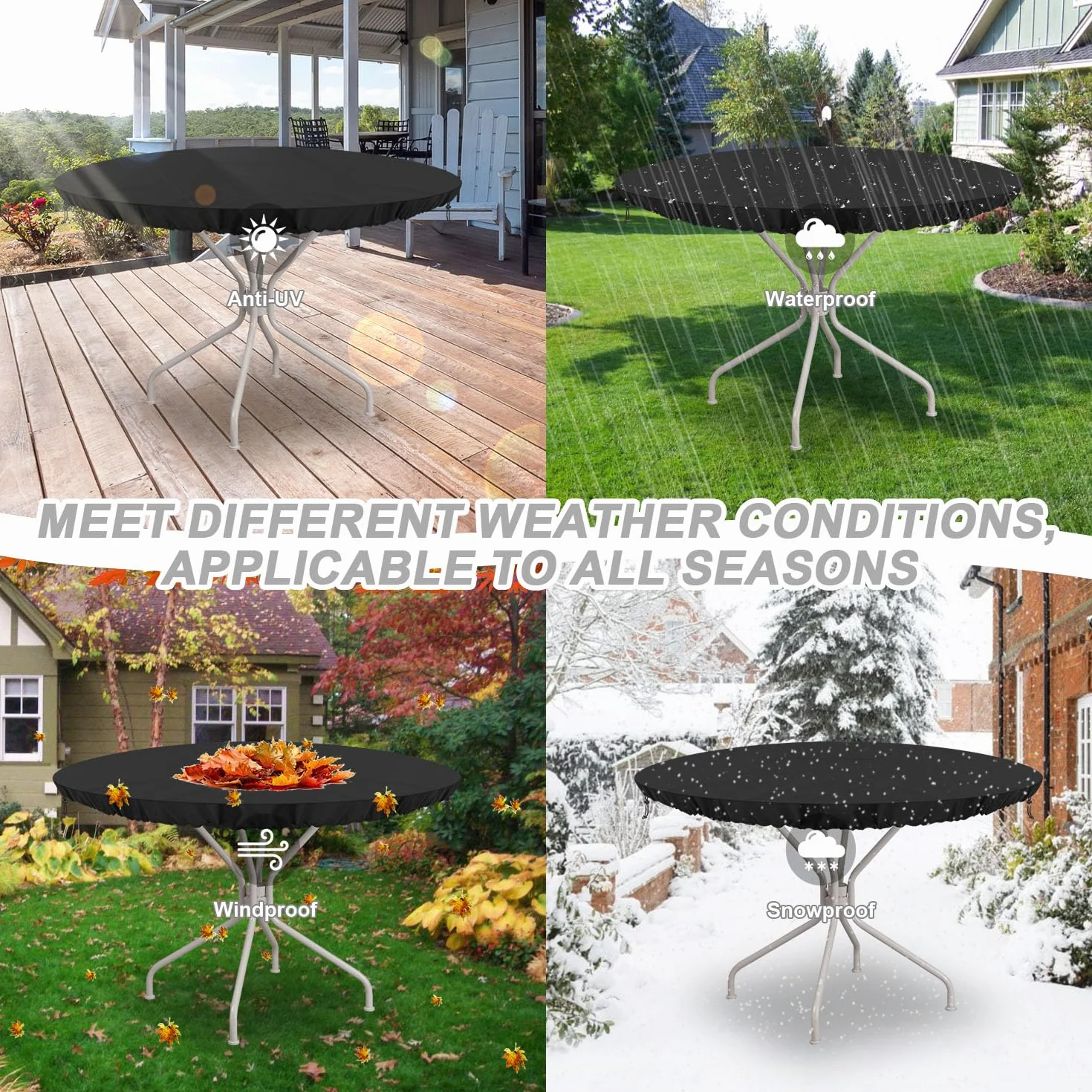 Housse de Protection Table Basse de Jardin Impermeable Anti-UV Tissu Oxford 420D Ø102x10cm