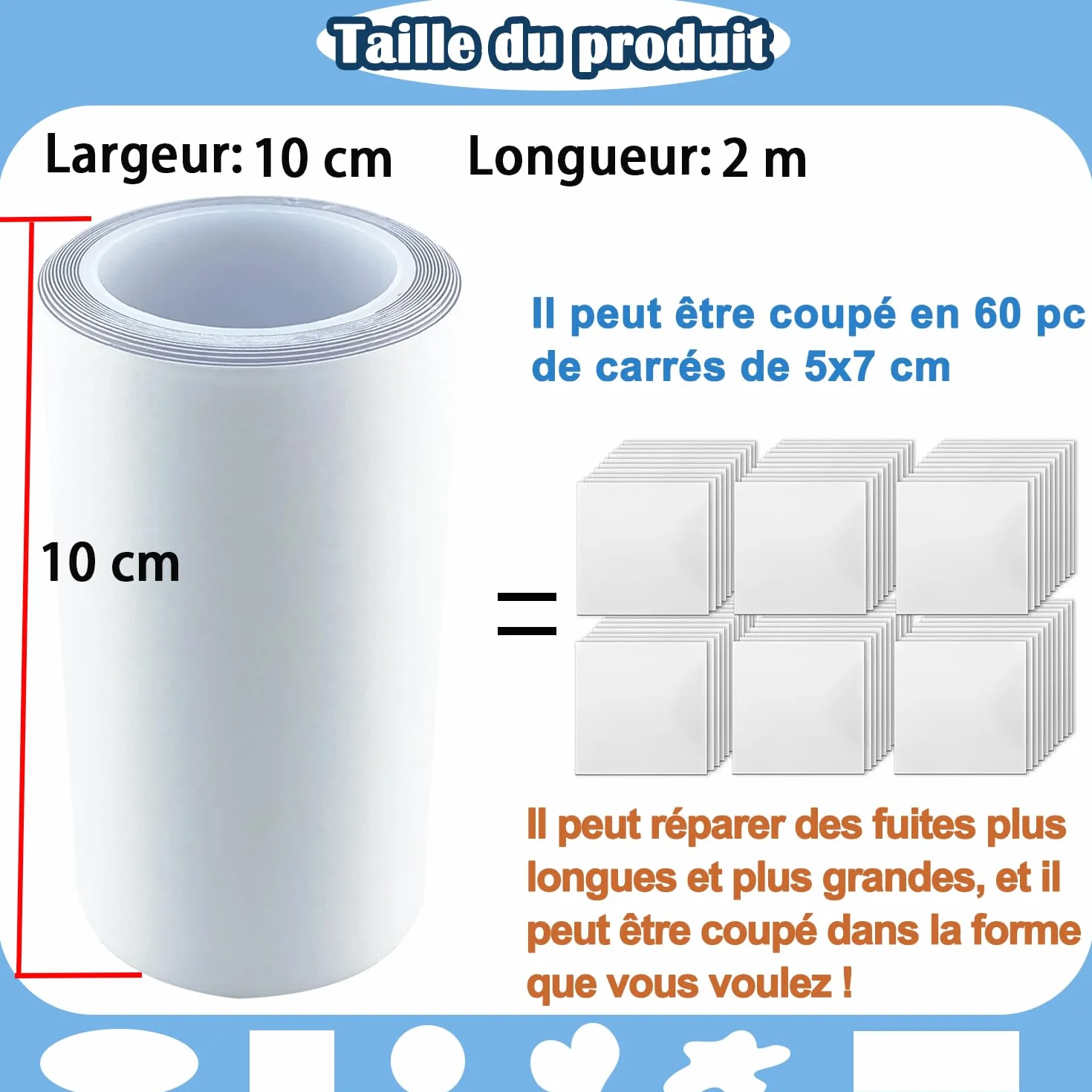 Kit de réparation gonflable TPU 10 cm x 2 m imperméable pour matelas pneumatique piscine bouée jouets