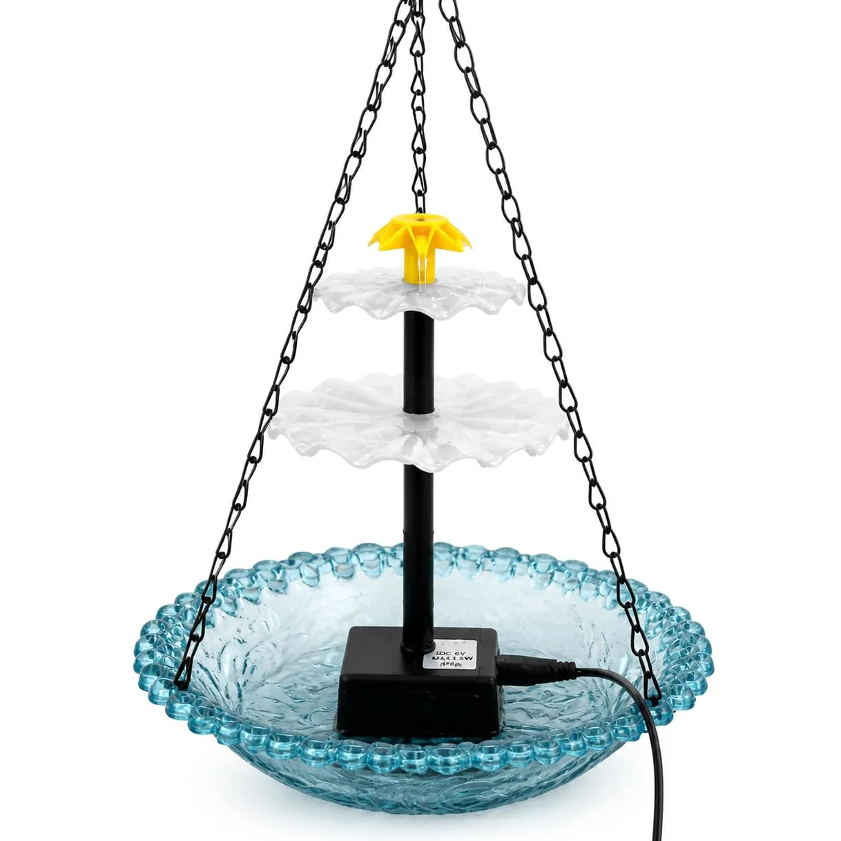 Bain d'oiseaux Solaire Flottant Suspendu, Plastique - Attire Les Oiseaux - métal - conçu pour Jardin extérieur - pour, Violet, Fontaine à Oiseaux Solaire à Double Niveau