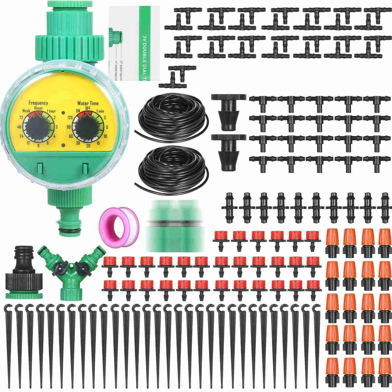 Kit D'irrigation Goutte à Goutte, Système D'arrosage Efficace pour Jardin, Pelouse, Terrasse, avec Buses, Brumisateurs, Goutteurs, Tube de 40 M (Tube de 30 m et minuterie)