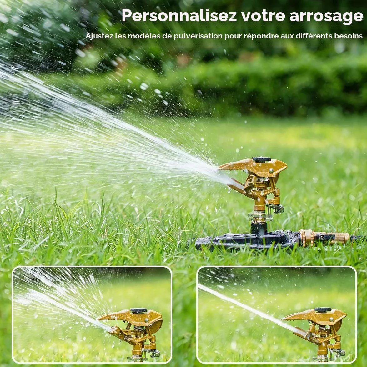 FANHAO Arroseur Lourd à Impact pulsé 360 degrés, avec Socle Métal Base, Couverture Jusqu’à 540 m². Idéal comme Asperseur Arrosage Jardin pour Pelouse, Plantes et Terrasse