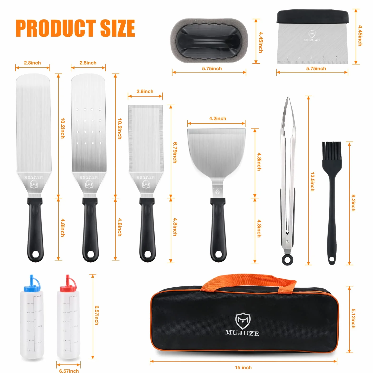 MUJUZE Set de Accessoire Plancha INOX, Spatule Professionnelle pour Barbecue Gril Teppanyaki