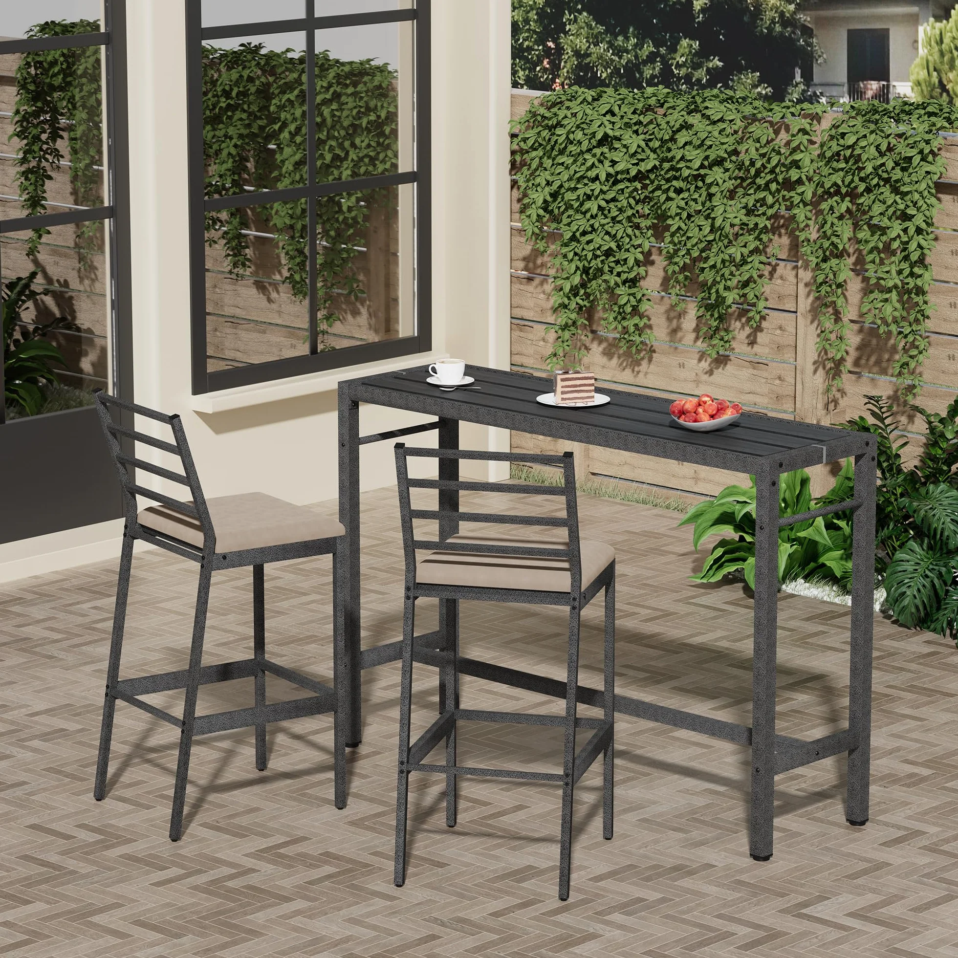 Ensemble de bar d'extérieur M Bel-Set avec table 139,7 cm et 2 tabourets, barre en métal