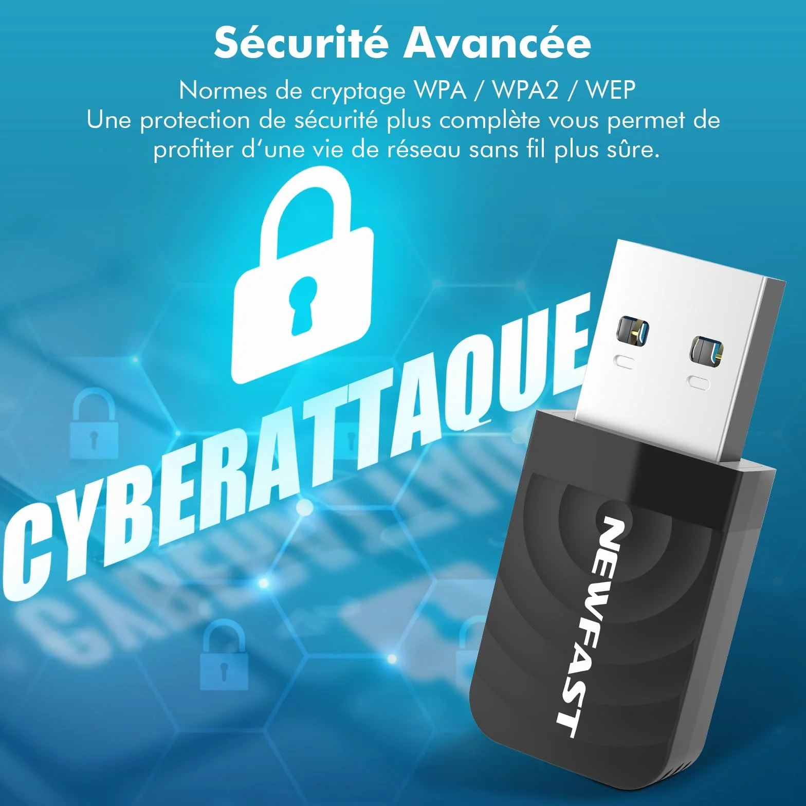 NEWFAST Clé WiFi AC1300 Mbps NF-U323, Nano Adaptateur USB WiFi Double Bande 2.4G/5GHz, MU-MIMO USB 3.0