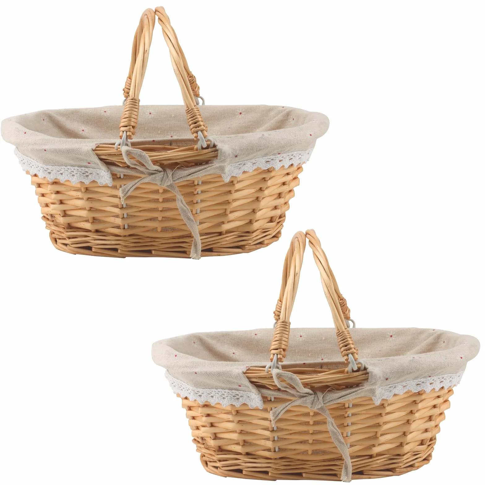 MUKCHAP Lot de 2 paniers de Pique-Nique ovales en Osier tissé avec poignée Pliable 32 x 23 x 12 cm