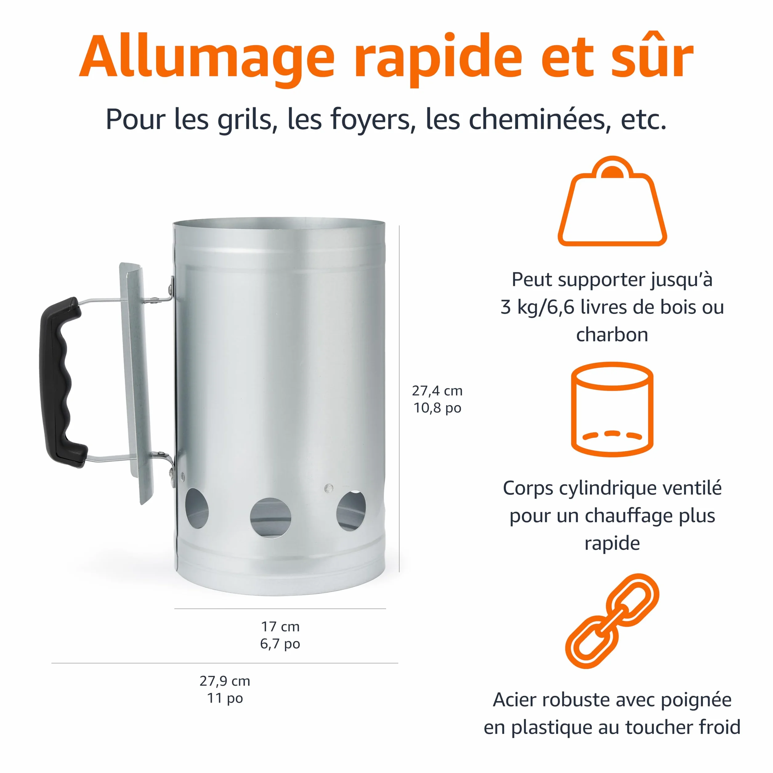 Amazon Basics Allume-feu pour Barbecue au Charbon de Bois, Argenté