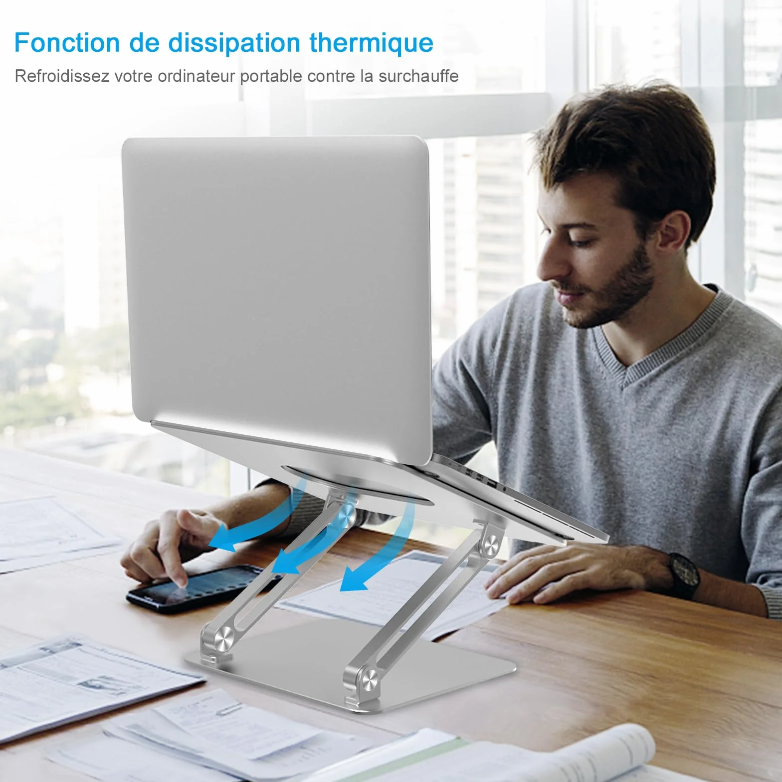 BoYata Support Ordinateur Portable Refroidissement Sable Multi-Angle Compatible MacBook Pro Air 10-17 Pouces Argenté
