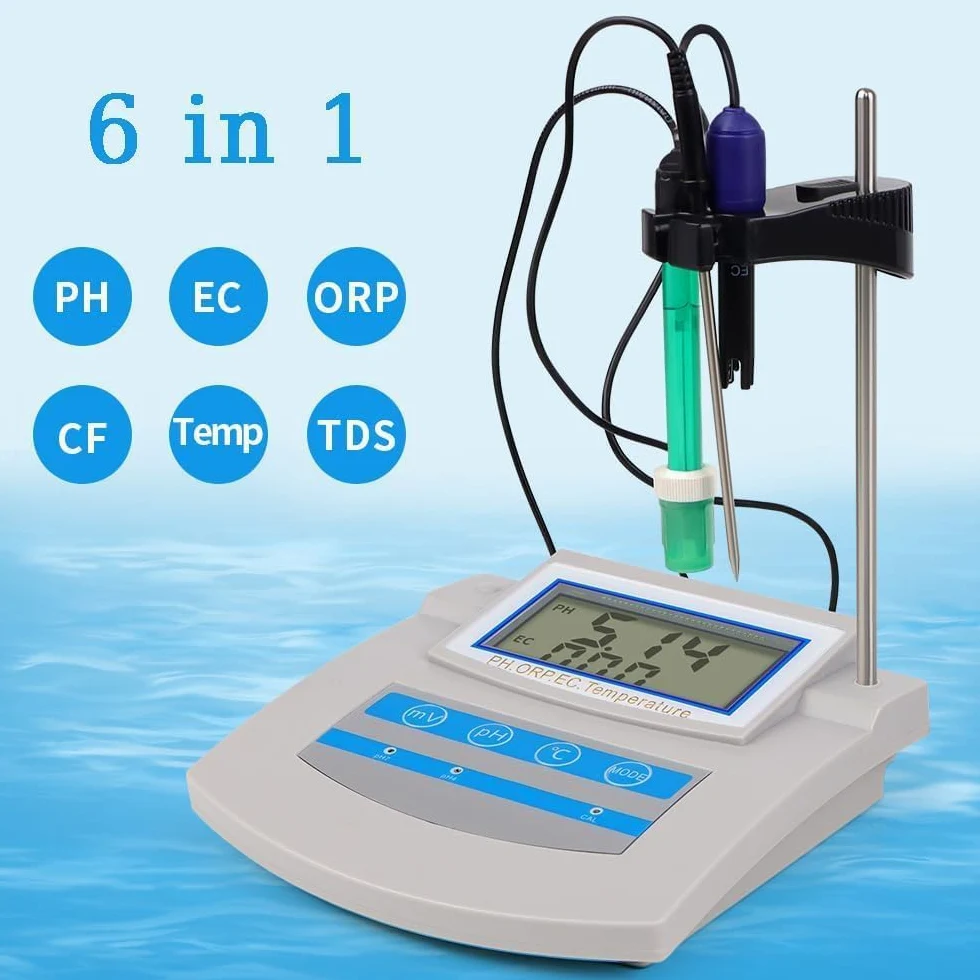 PH-mètre numérique pour laboratoire et aquarium, écran LCD, mesure 6 en 1 avec compensation de température et fonction TDS/EC/CF