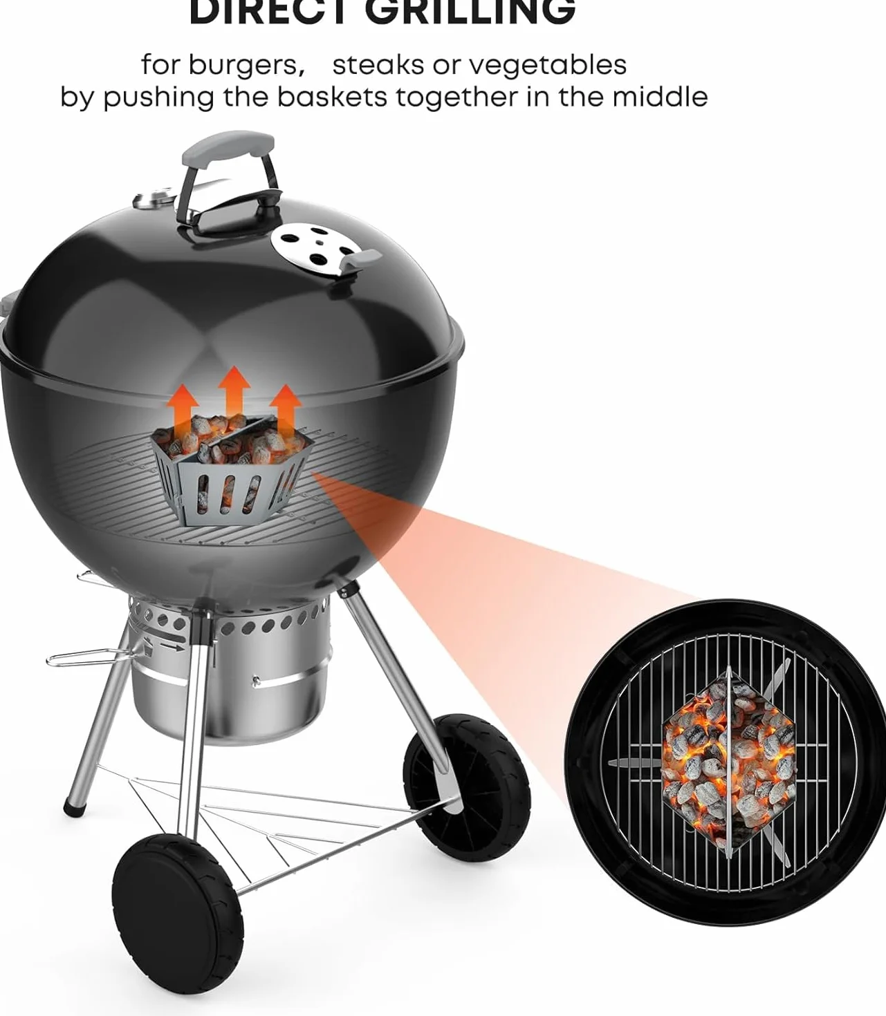 Onlyfire Grand Paniers à Charbon pour Kettle 57-67 cm, Char-Basket Acier Galvanisé pour Barbecue Weber Napoleon 22-26 pouces, 2 pièces