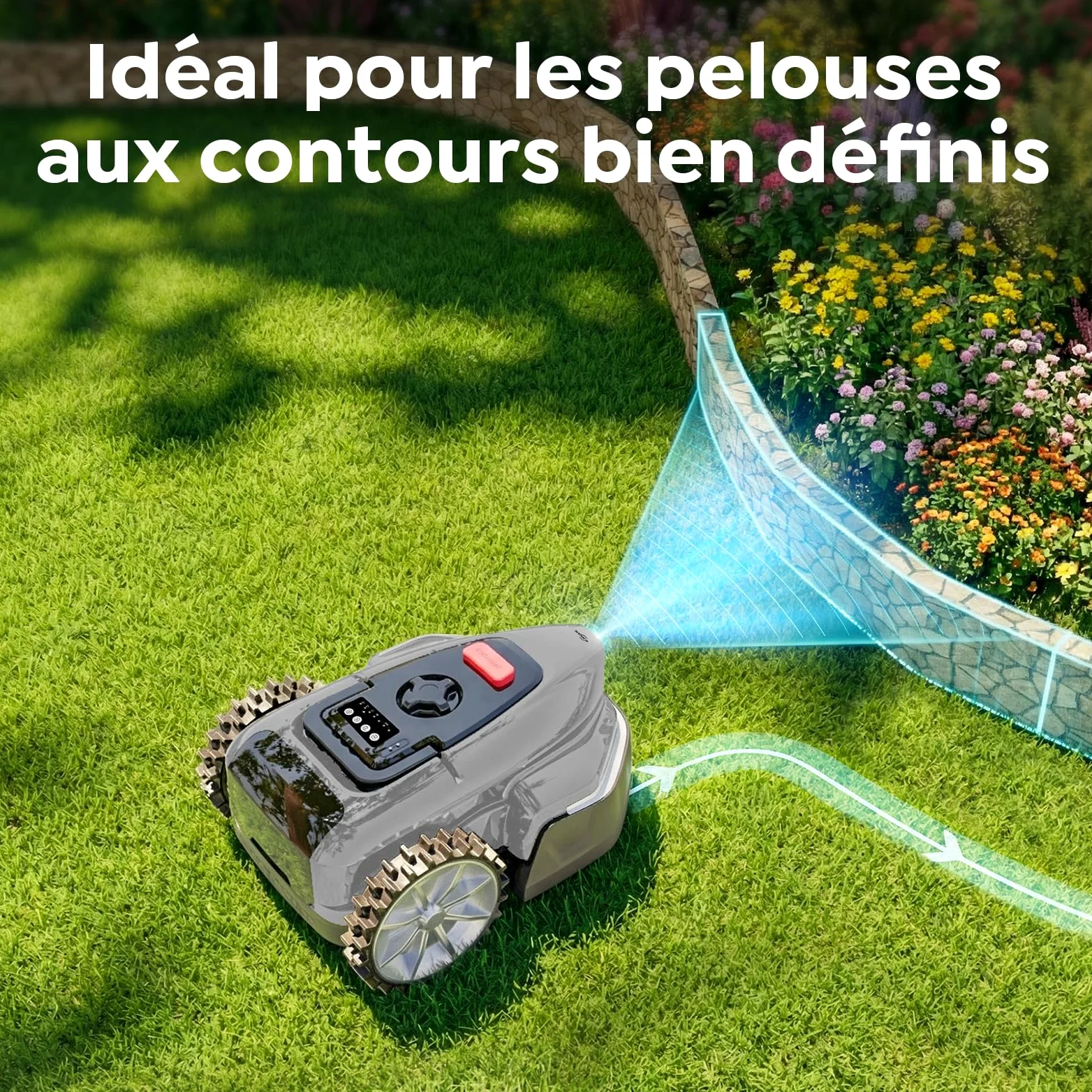 YARDCARE V3 Robot Tondeuse sans câble périphérique, avec Navigation visuelle, détection 150+ Obstacles, contrôle Via appli, 50 DB, Robot Tondeuse pour Petits et Moyens Jardins, Bandes magnétiques