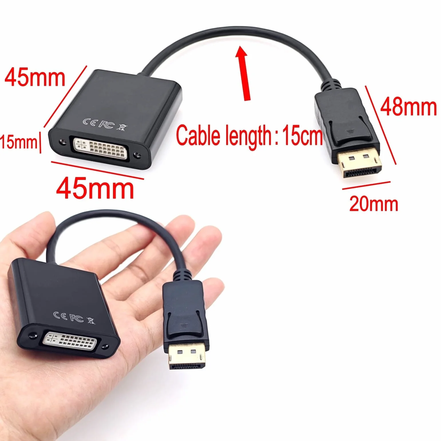 Adaptateur DisplayPort vers DVI mâle vers femelle plaqué or pour moniteur Lenovo Dell HP