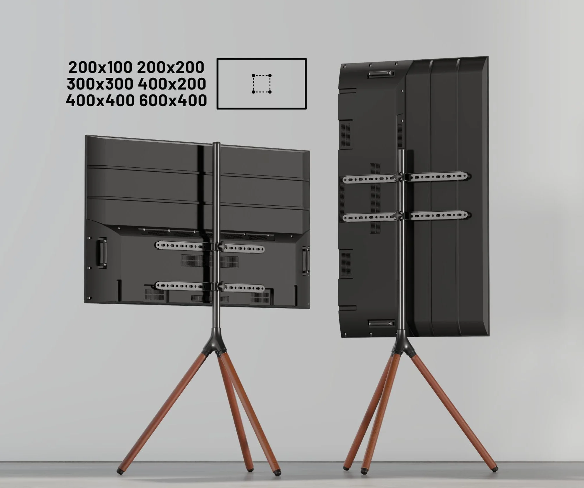 JAPANNEXT Support Trépied Bois pour TV & Écran 32-65 Pouces Charge Max 35 kg Hauteur & Pivot Réglable JN-3265-TRIWOOD