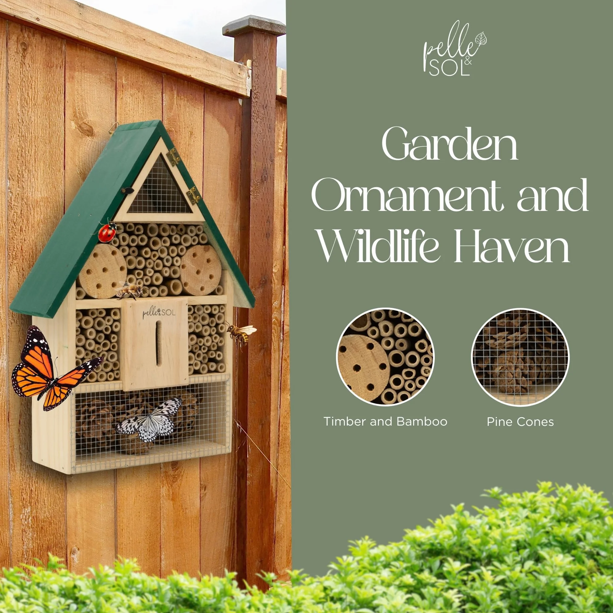 Pelle & Sol Maison à Abeilles écologique | Hôtel à Insectes en Bambou résistant aux intempéries pour Jardin