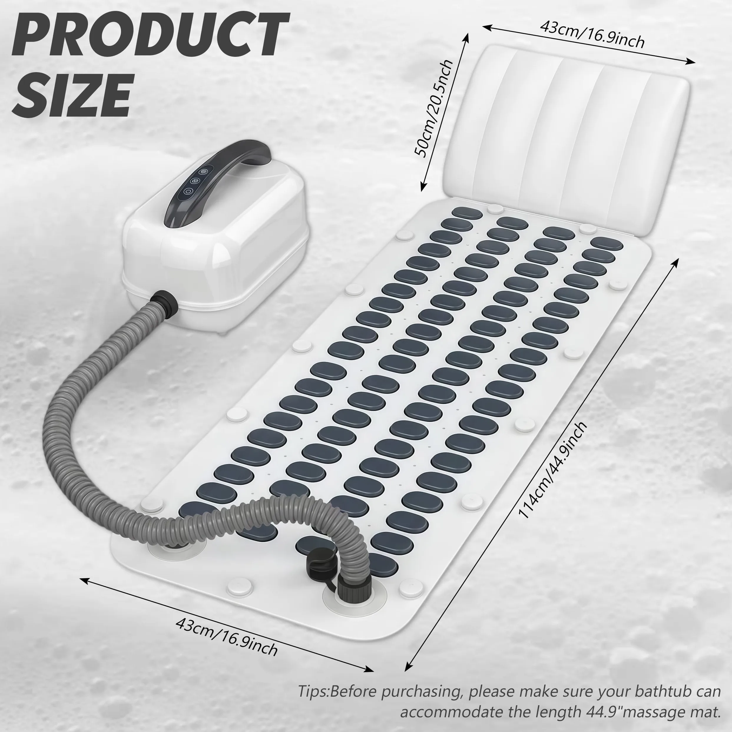 Tapis de Bain moussant avec Coussin | tapis de spa avec ventouses antidérapantes, avec 6 vitesses de bulles