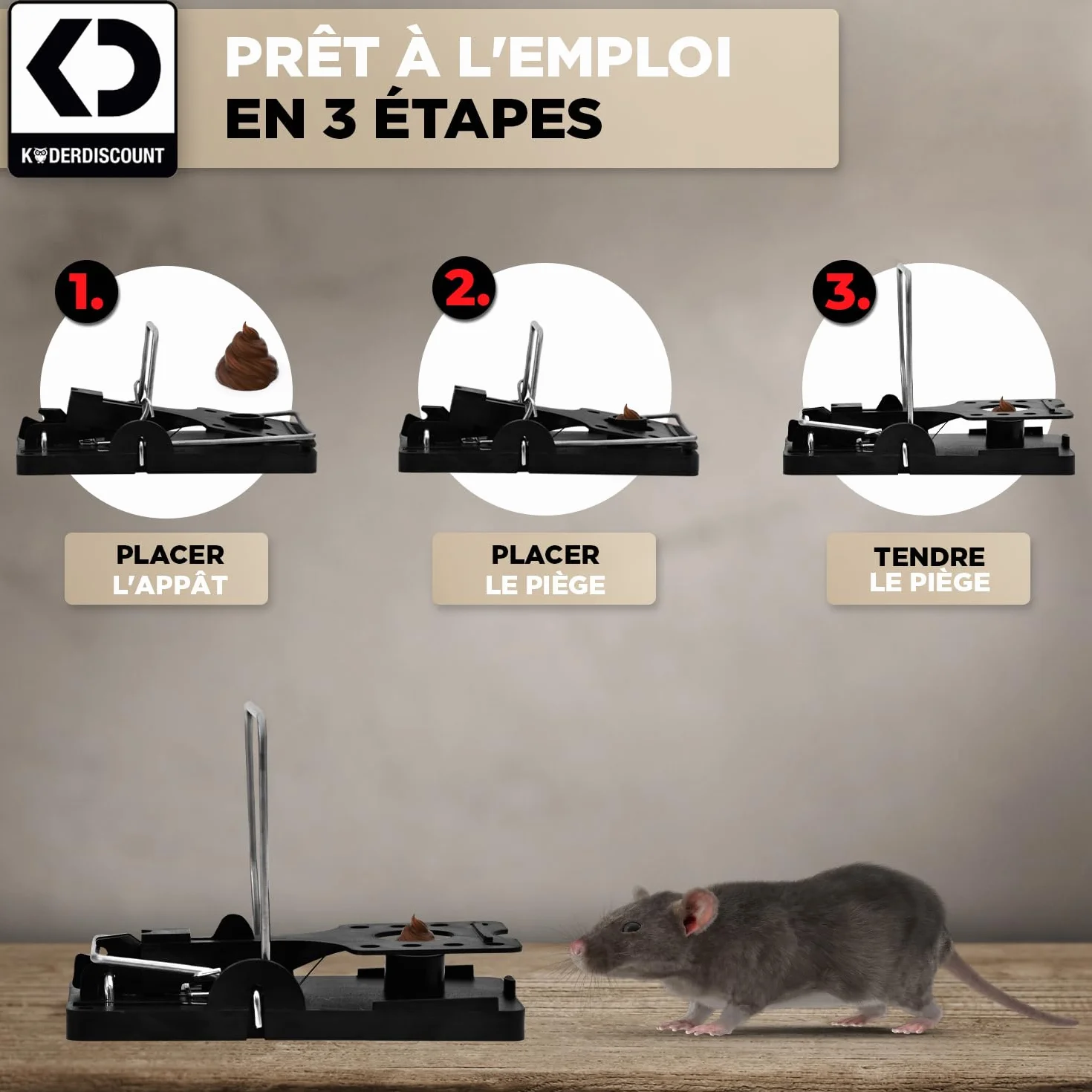 Piège à rats professionnel sans poison 3 pièces réutilisable efficace