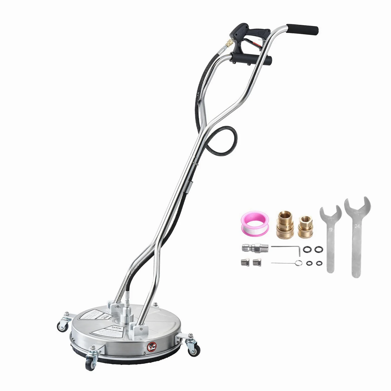 VEVOR Nettoyeur de surface pour nettoyeur haute pression 465 mm, accessoire nettoyeur sol en acier inox sur roues, 275 bar max. connecteur 0,95 cm 2 buses pulvérisation double poignée pour béton patio