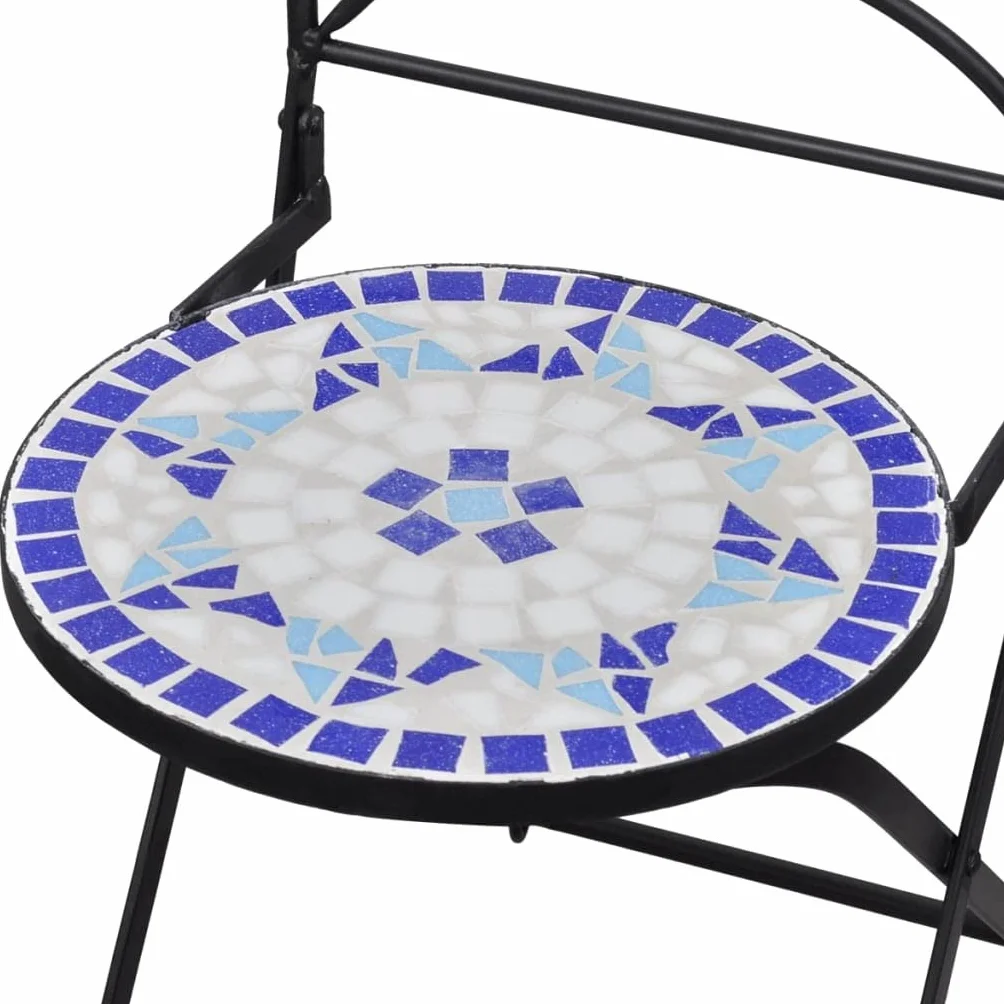 vidaXL Set de Bistro mosaïqué Table 60 cm et 2 chaises Bleu/Blanc de Jardin