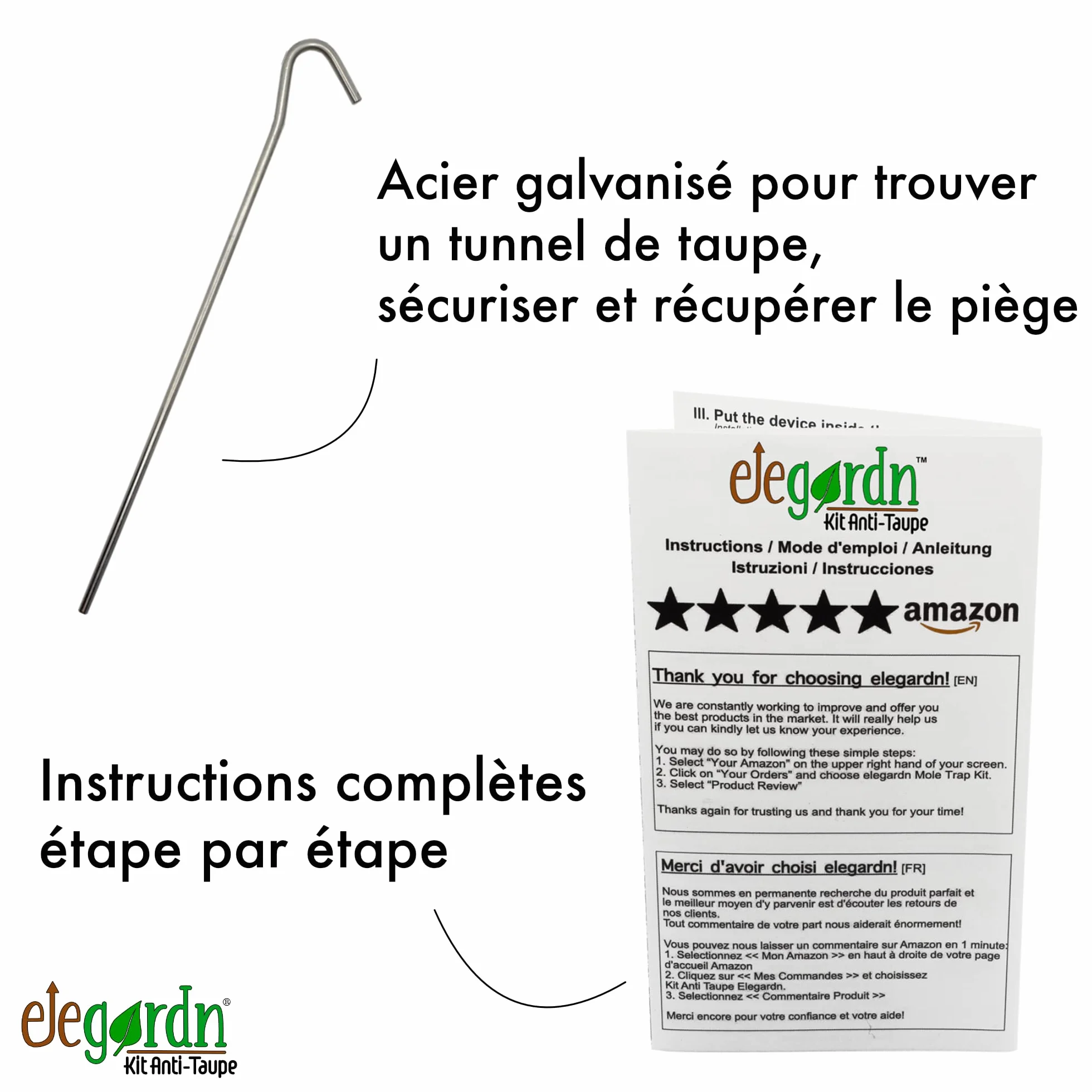 Elegardn Kit Complet 4 Pièges à Taupe Rats Taupiers Campagnol Type Putange Rigide Fabriqué en France