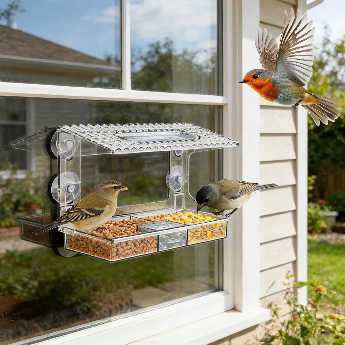 Mangeoire fenêtre Transparente Vue Claire pour Petits Oiseaux Sauvages, Ventouses puissantes