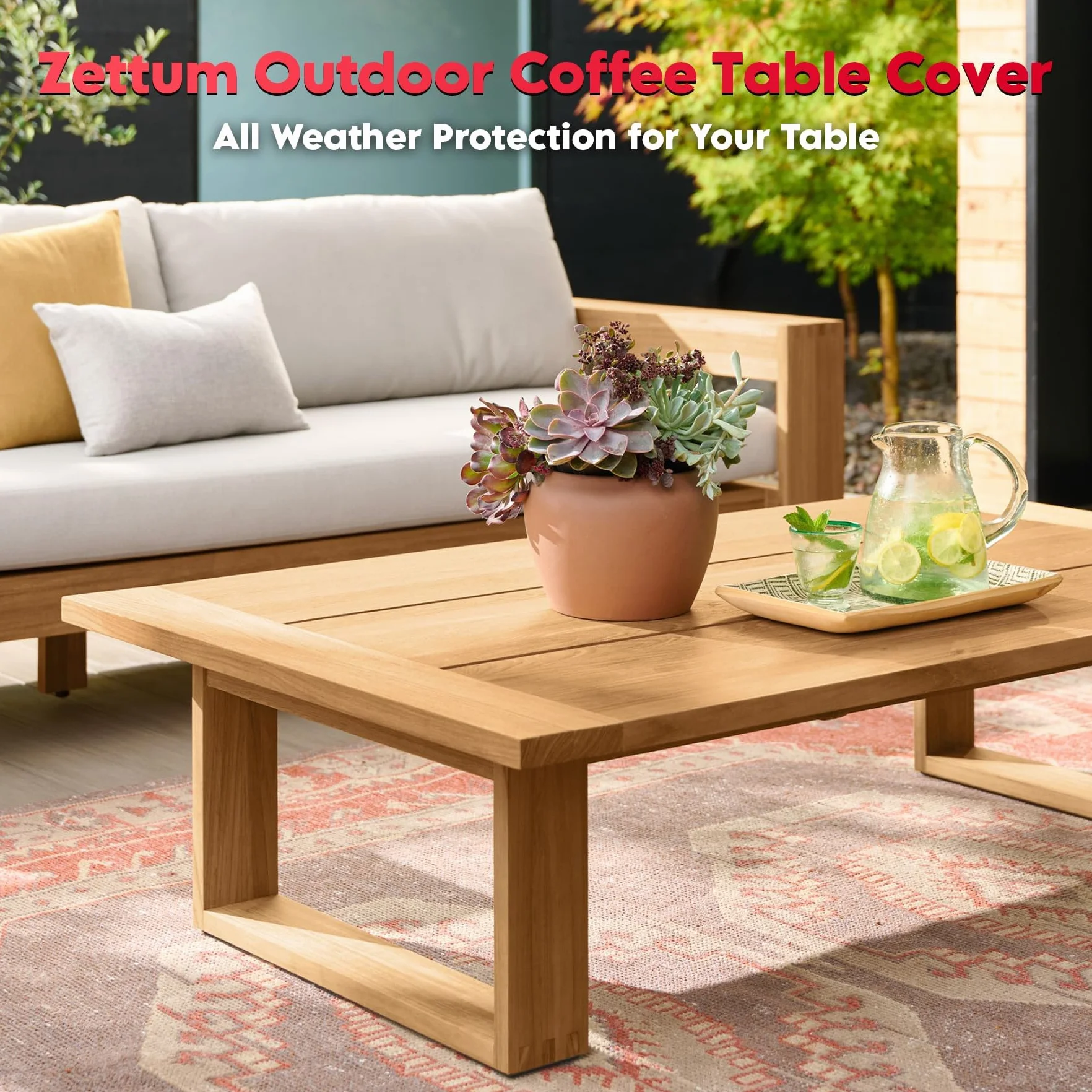 Zettum Housse pour table basse patio 106 x 60 x 45 cm, Tissu Oxford 600D PU Imperméable