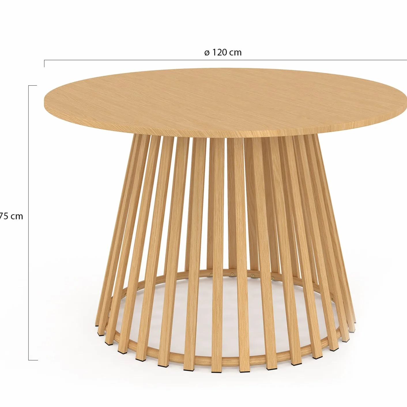 Table de Jardin Ronde SOLAL 120 cm 6 Personnes Pied Lattes Métal Effet Bois