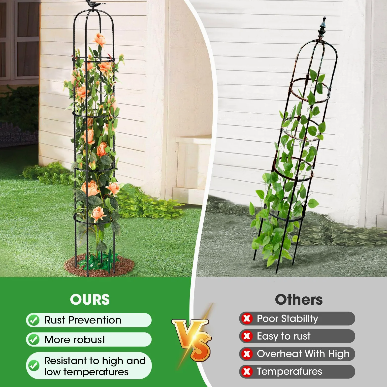 MQUPIN Tower Obélisque Treillis pour Plantes grimpantes de Jardin 150 cm - Obélisque en U Durable - Noyau en métal - Framboises - Amovible