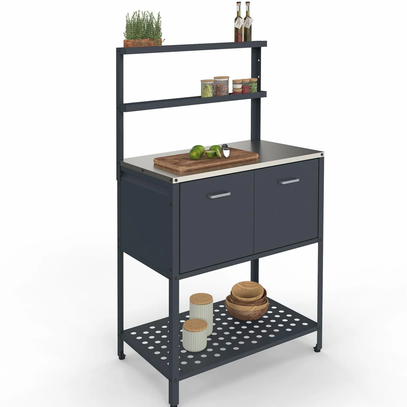 Meuble de Cuisine extérieure Pareo 2 Portes 2 étagères Acier Gris Anthracite