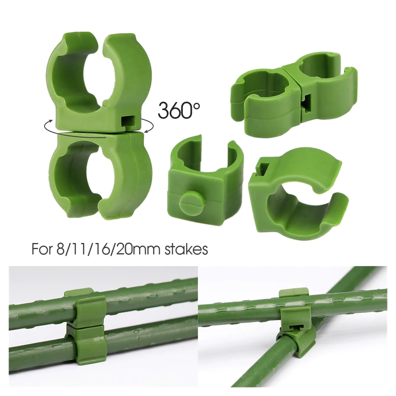 Sourcingmap Lot de 15 attaches croisées en plastique pour plantes Vert 8/11/16/20 mm