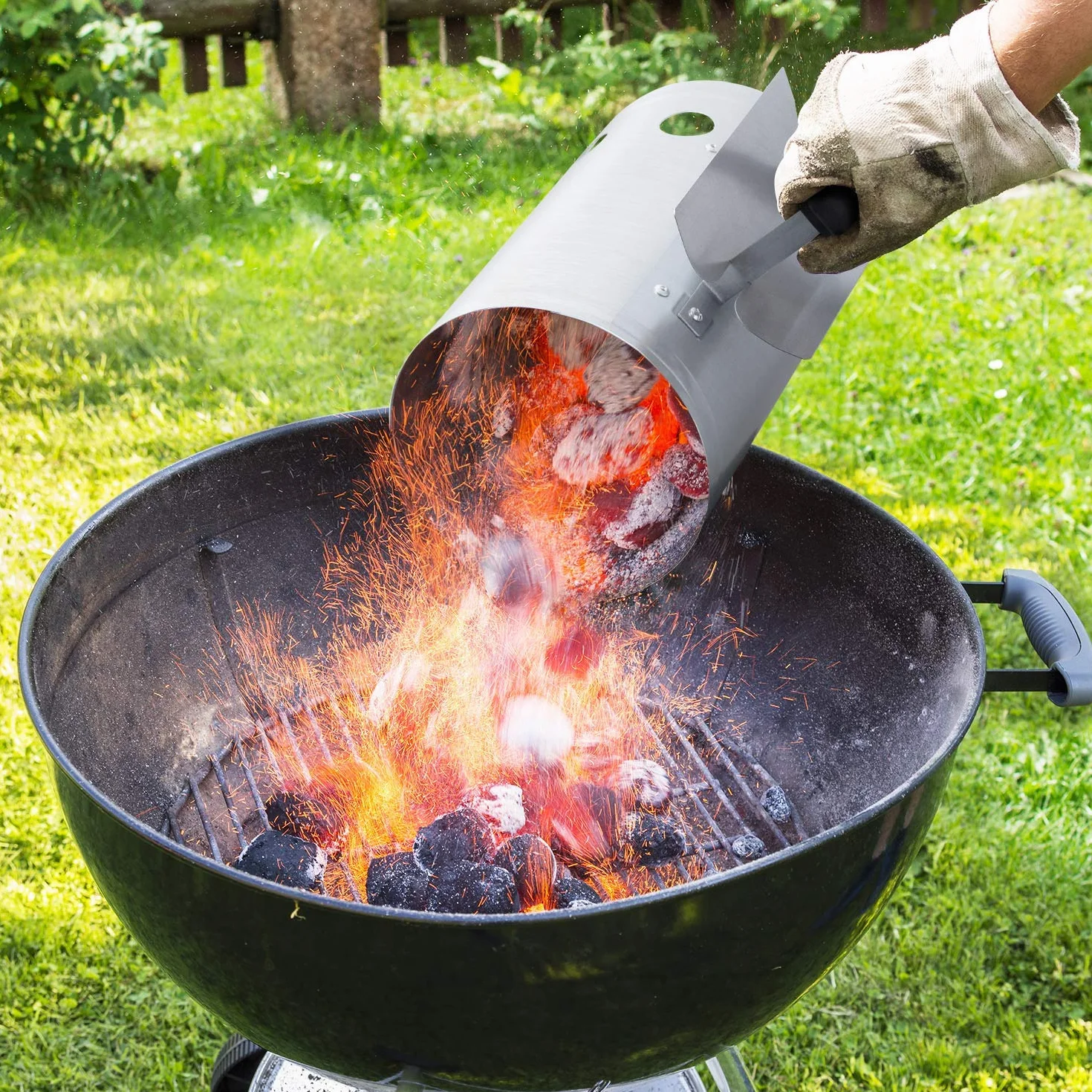BEAU JARDIN Allume-Charbon BBQ Cheminée d'Allumage 28 x 18 cm Argent Poignée de Sécurité