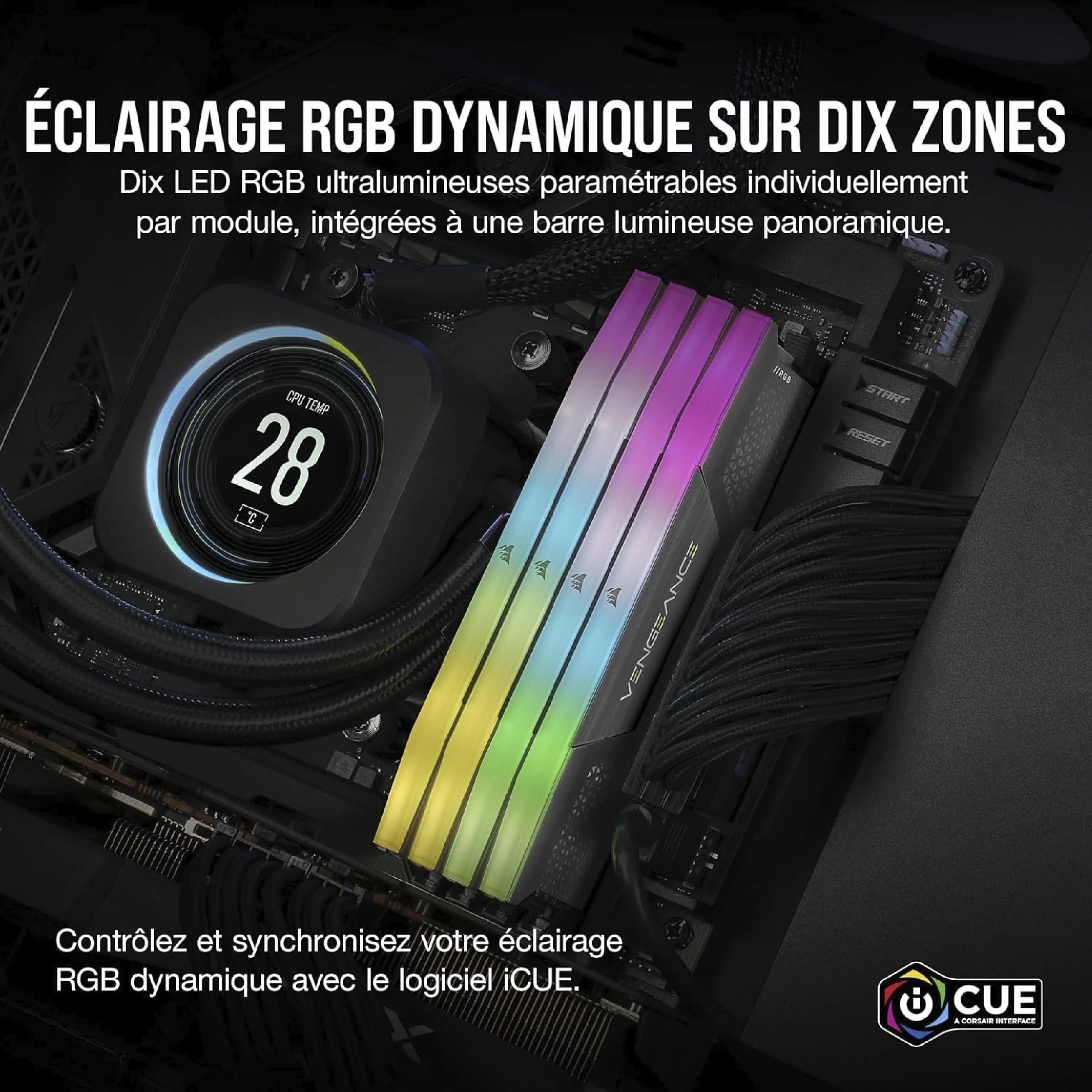 CORSAIR Vengeance RGB DDR5 32Go (2 x 16Go) 6000MHz CL38 Mémoire pour Ordinateur de Bureau Gris