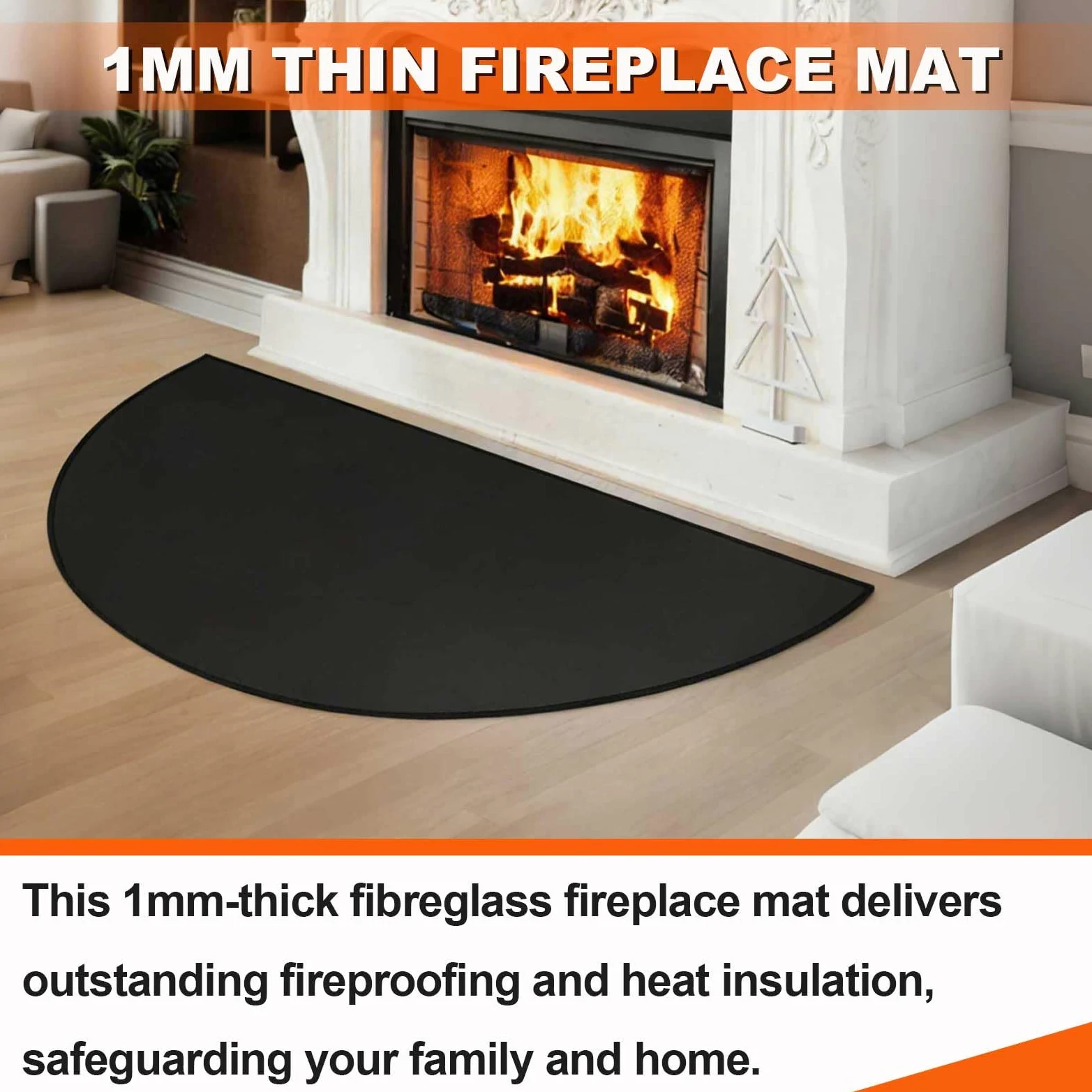 Tapis de Cheminée Ignifuge, Tapis de Cheminée Demi-Rond, Tapis de Foyer pour Poêle à Bois, Cheminée, Tapis de Cheminée Fins Résistants au Feu, Tapis de Barbecue pour Fumeur,Gris,61x102cm