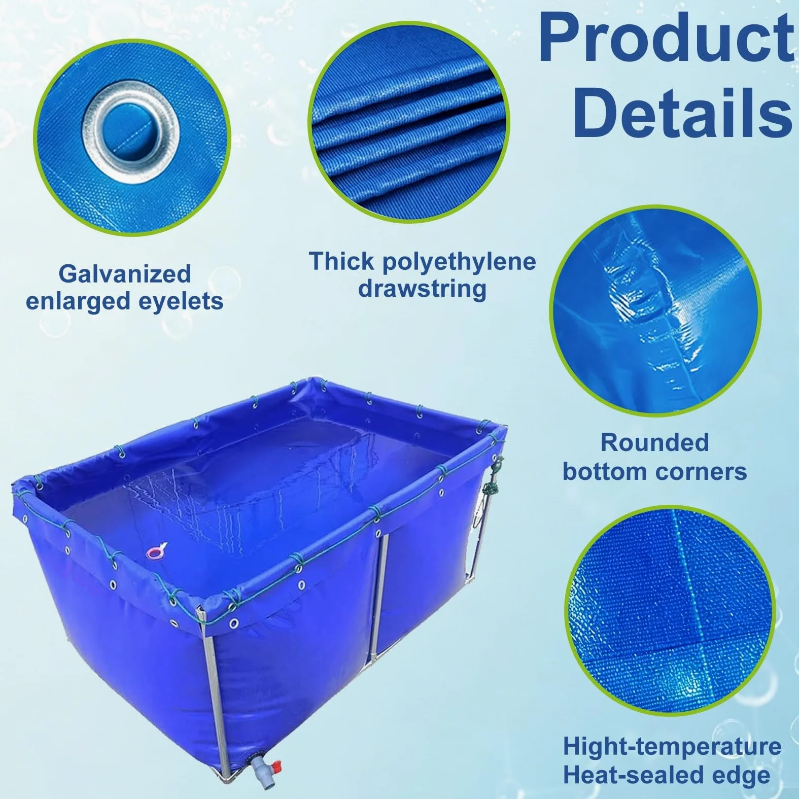 Étang à poissons en toile pliante épaissie,réservoir de rétention de bâche imperméable multifonction,piscine de jardin en toile VC avec valve de vidange pour Koi Bing et irrigation(2x2x1.0m)