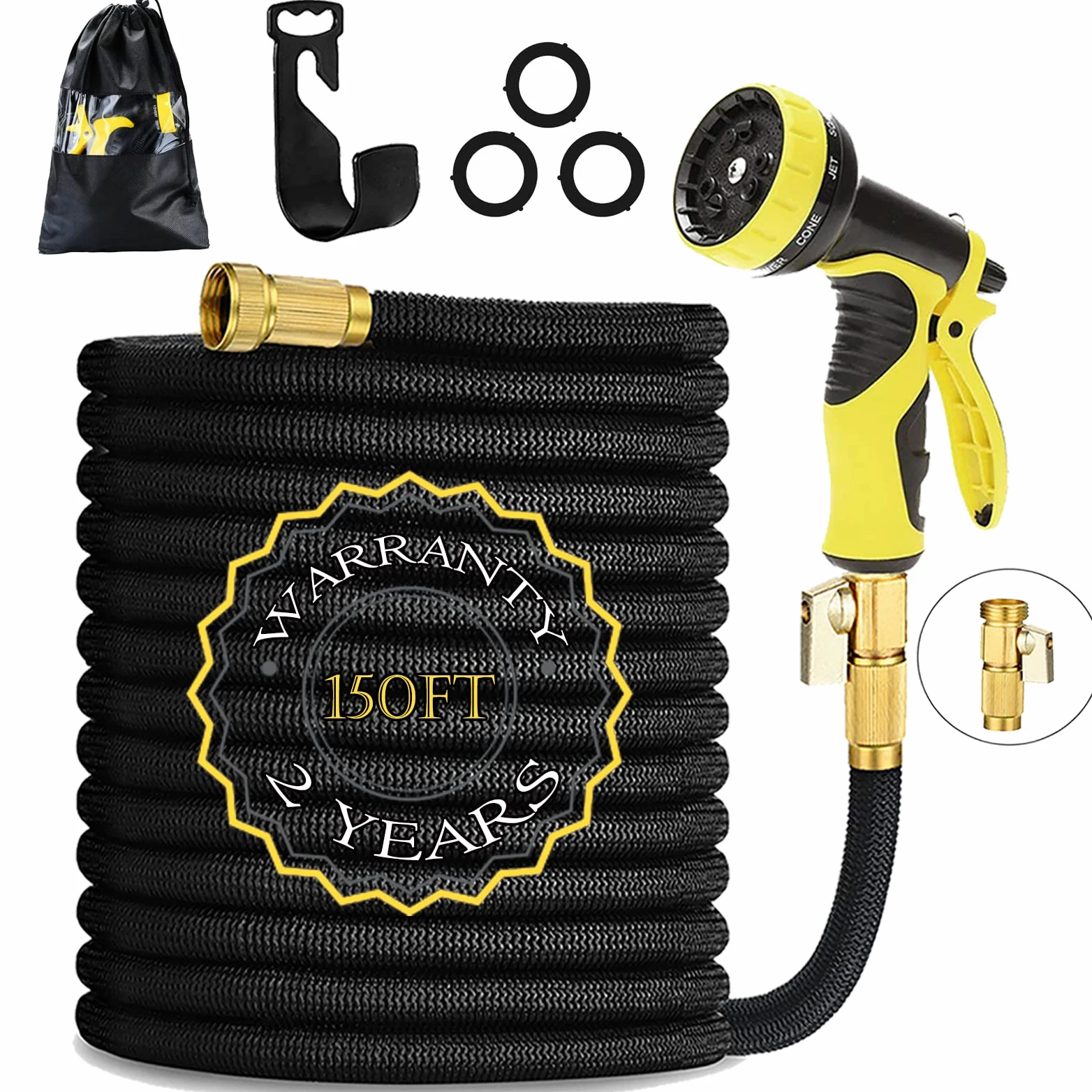 HmiL-U Tuyau d'arrosage 150ft 45m Tube Le Plus Fort avec Latex Double Magique de Jardin avec unpistolet de 9 Fonctions connecteur Solide en Laiton 【Longueur rétractée 50ft】(150ft)