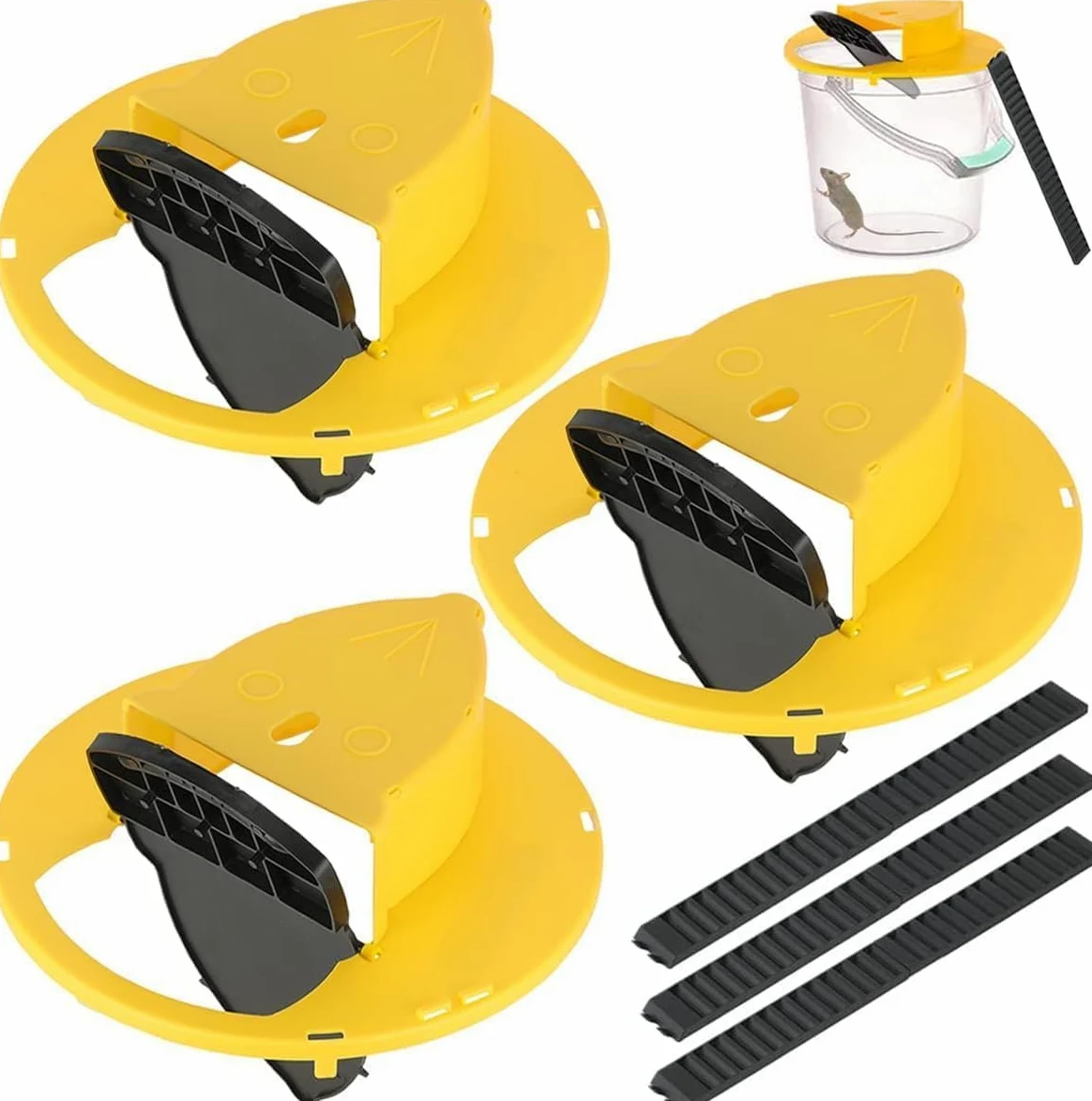 [Mise à Jour] Piège à Souris, piège à Rats avec réinitialisation Automatique Multi-Fpiège/piège Humain intérieur extérieur sans lac Kill Compatible avec Seau de 5 litres (3Pcs Yellow)