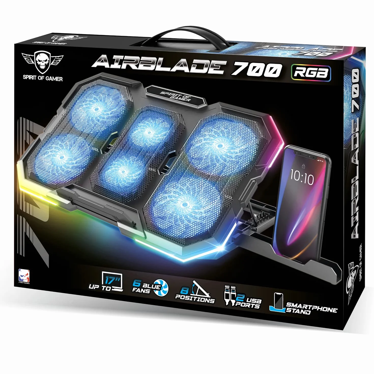 SPIRIT OF GAMER Refroidisseur PC Portable 10"-17" 6 Ventilateurs Silencieux RGB Support Ventilé pour Ordinateur Portable