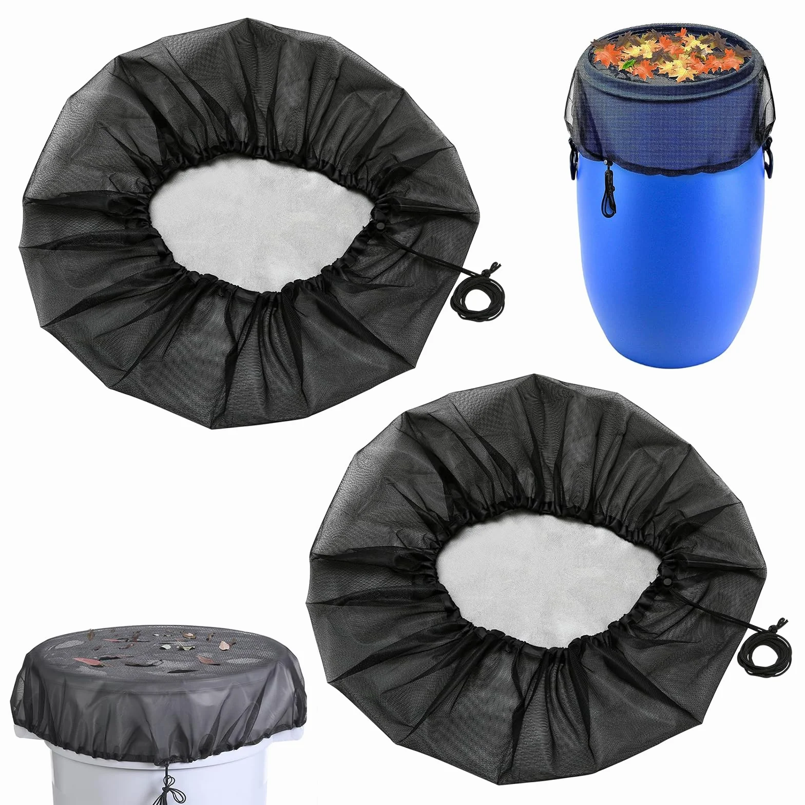 Filet Tonneau Eau de Pluie Ronde 95cm, Protection Réglable avec Élastique pour Jardin