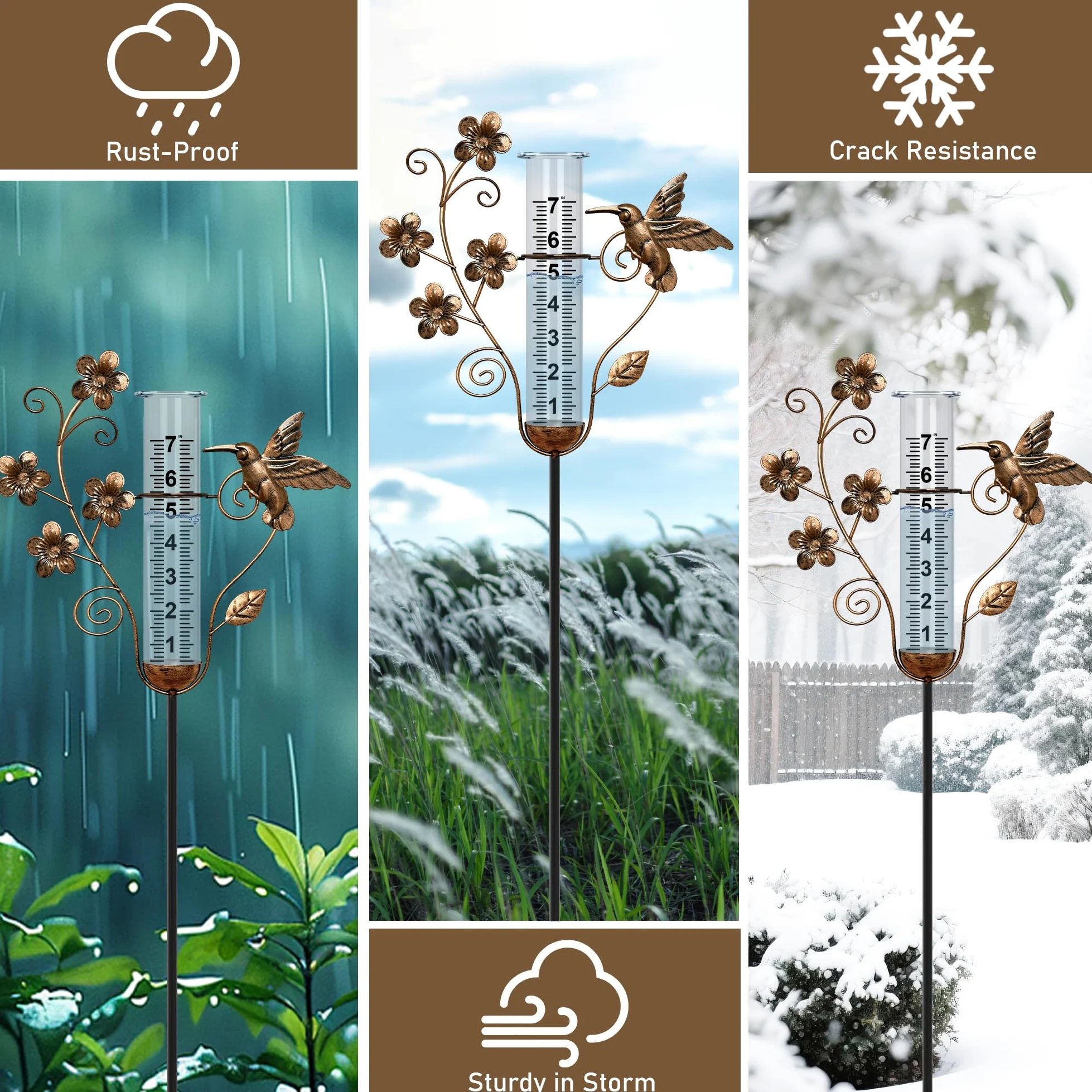 Pluviomètre d'extérieur – Grand colibri décoratif en forme de colibri en métal pour décoration de jardin et cour - 88,9 cm