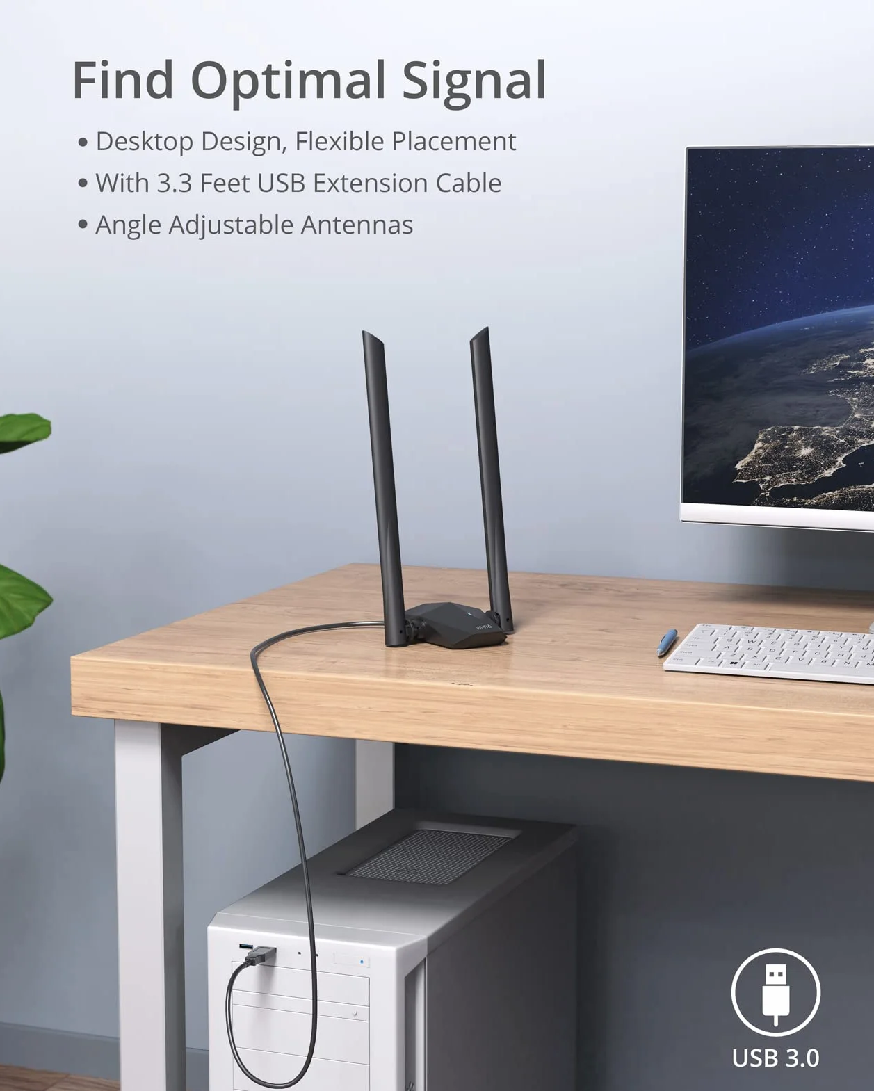 BrosTrend Clé WiFi 6 USB AX1800 Adaptateur USB WiFi Longue Portée Bi-Bande 5GHz 1201Mbps 2.4GHz 574Mbps Compatible Windows 11/10 WPA3