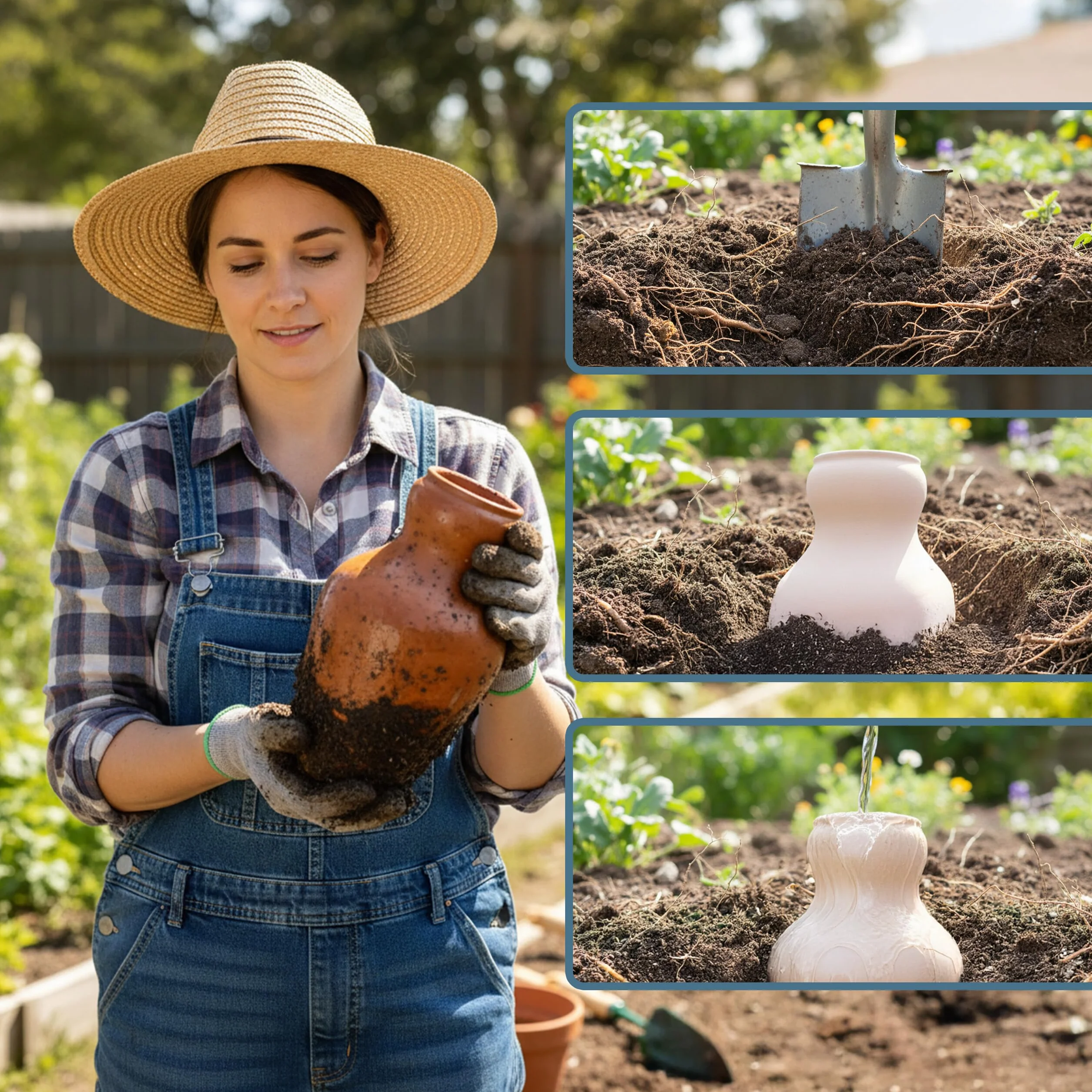 Relaxdays Olla 3l Céramique Arrosage Souterrain Potager Serre Pot Terre Cuite