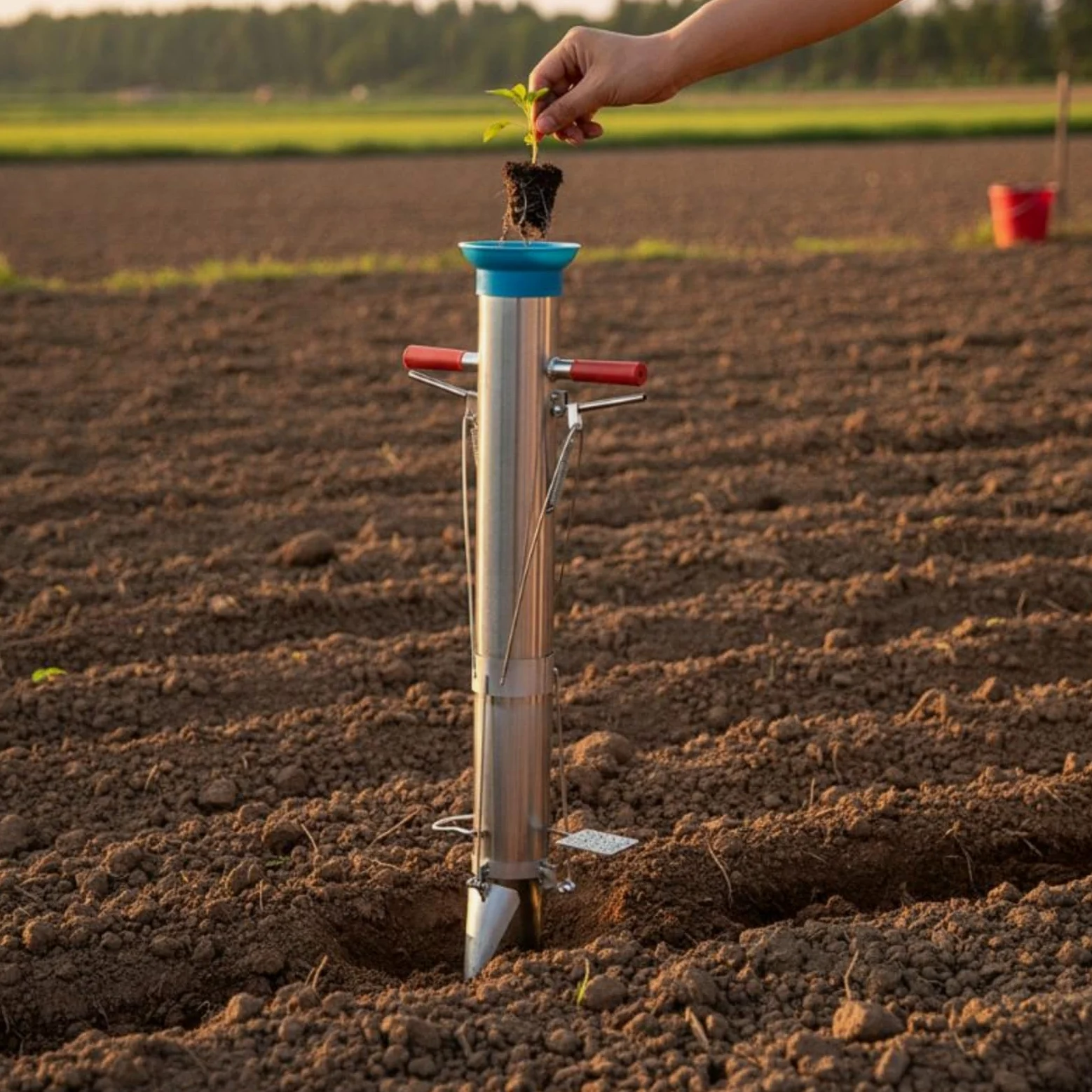 Plantoir de Légumes Manuel Transplantoir Outil de Plantation Semoir à Manche Long Guidage des Racines Taux de Reprise, Taille Unique, Acier Inoxydable Épaissi, Poignée Simple