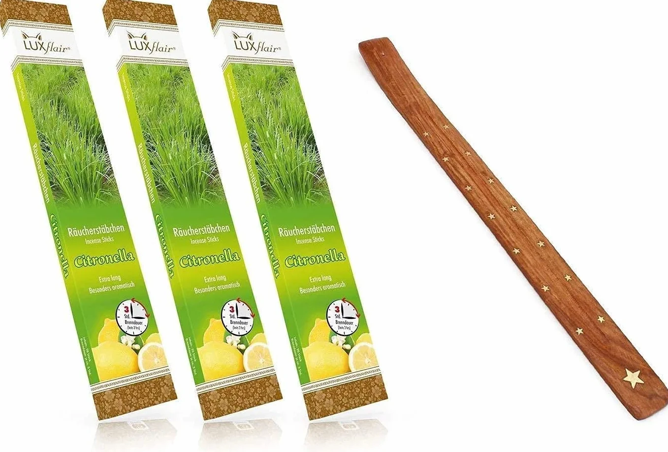 Luxflair XXL Bâtonnets d'encens géants Citronnelle Set de 3 20 pièces pour Jardin BBQ Camping
