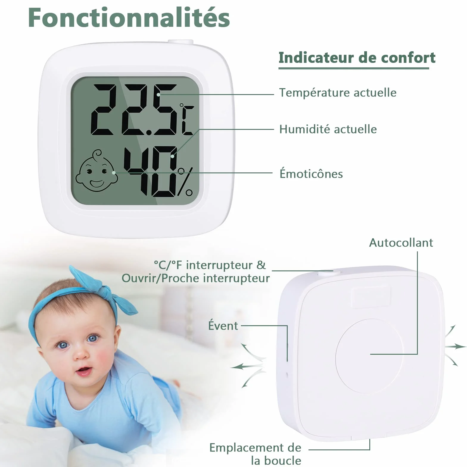 Vinabo Thermomètre Hygromètre Intérieur Digital Haute Précision 2 Pièces